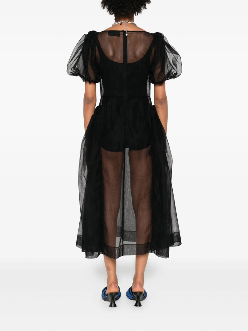 SHEER PUFF BOW SLEEVE HIP TUTU DETAIL DRESS - BLACK 4