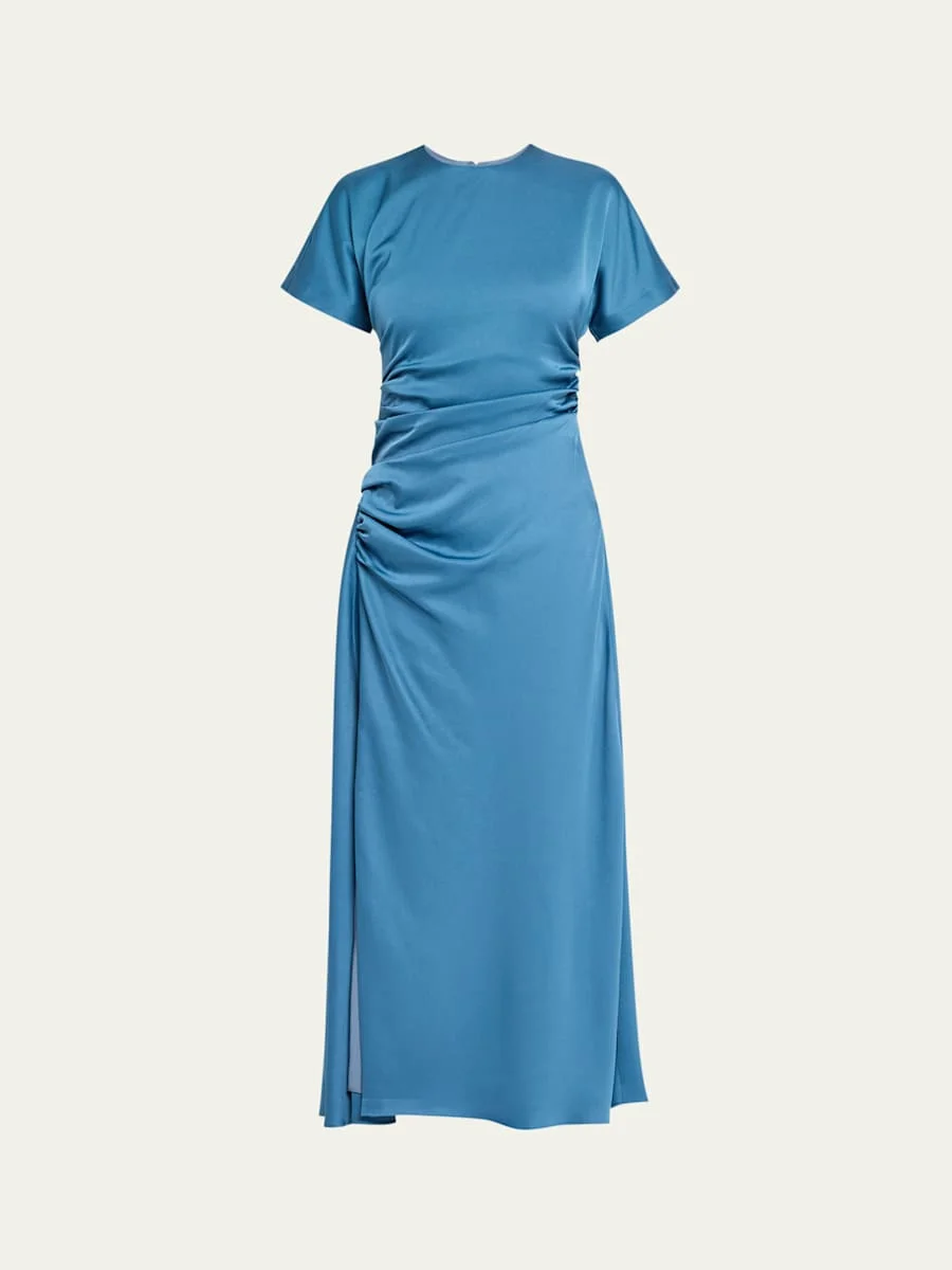 Marabella Ruched Satin Midi Dress - 1