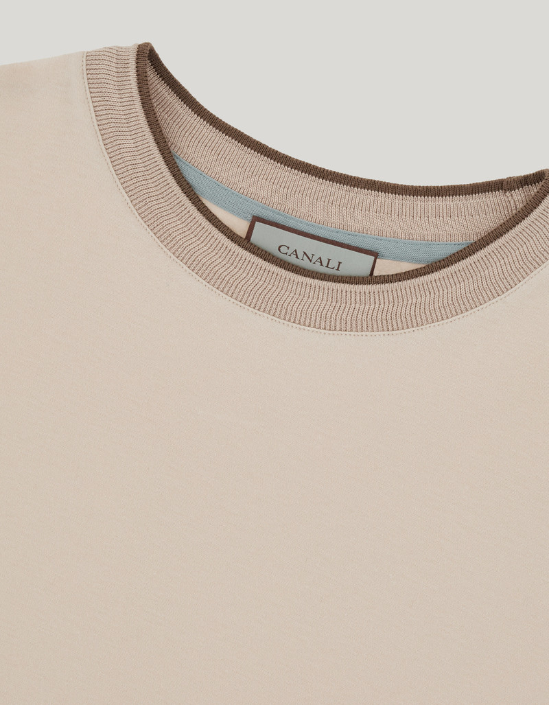 BEIGE COTTON AND CASHMERE POLO SHIRT WITH CONTRASTING PROFILES 4
