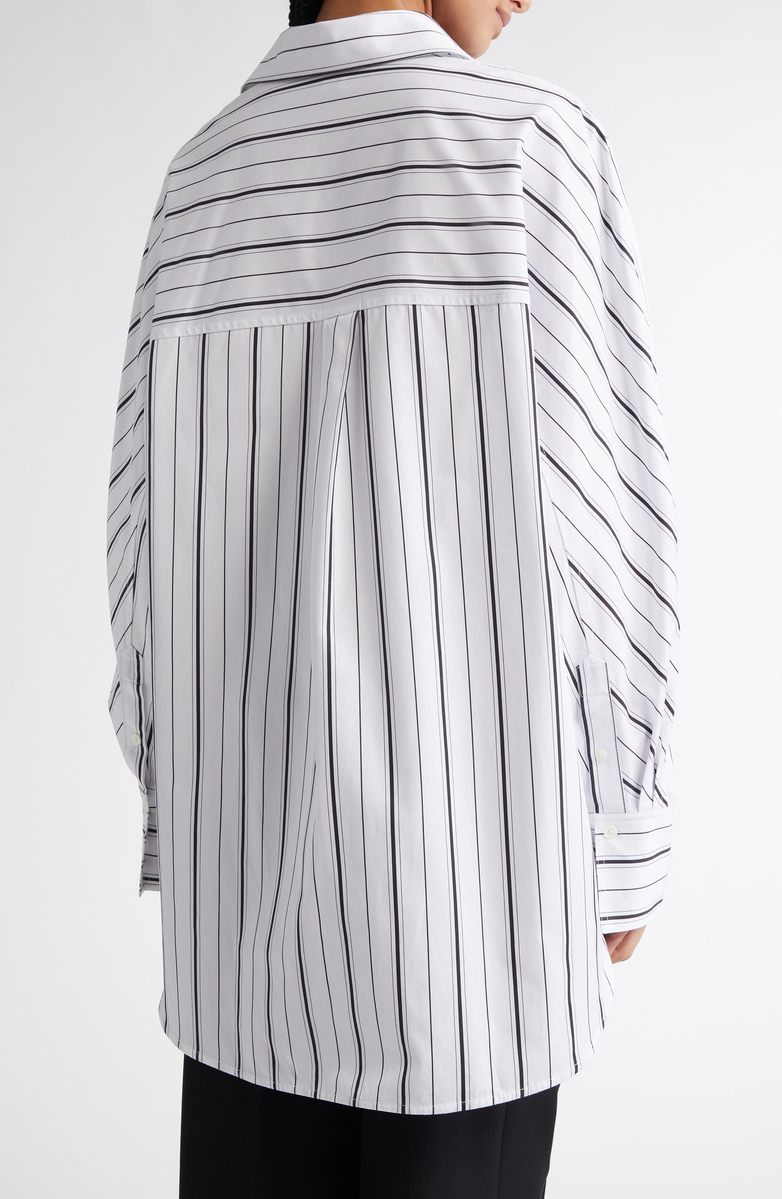 TOTEME Oversize Stripe Organic Cotton Poplin Button-Up Shirt in White/Black at Nordstrom - 3