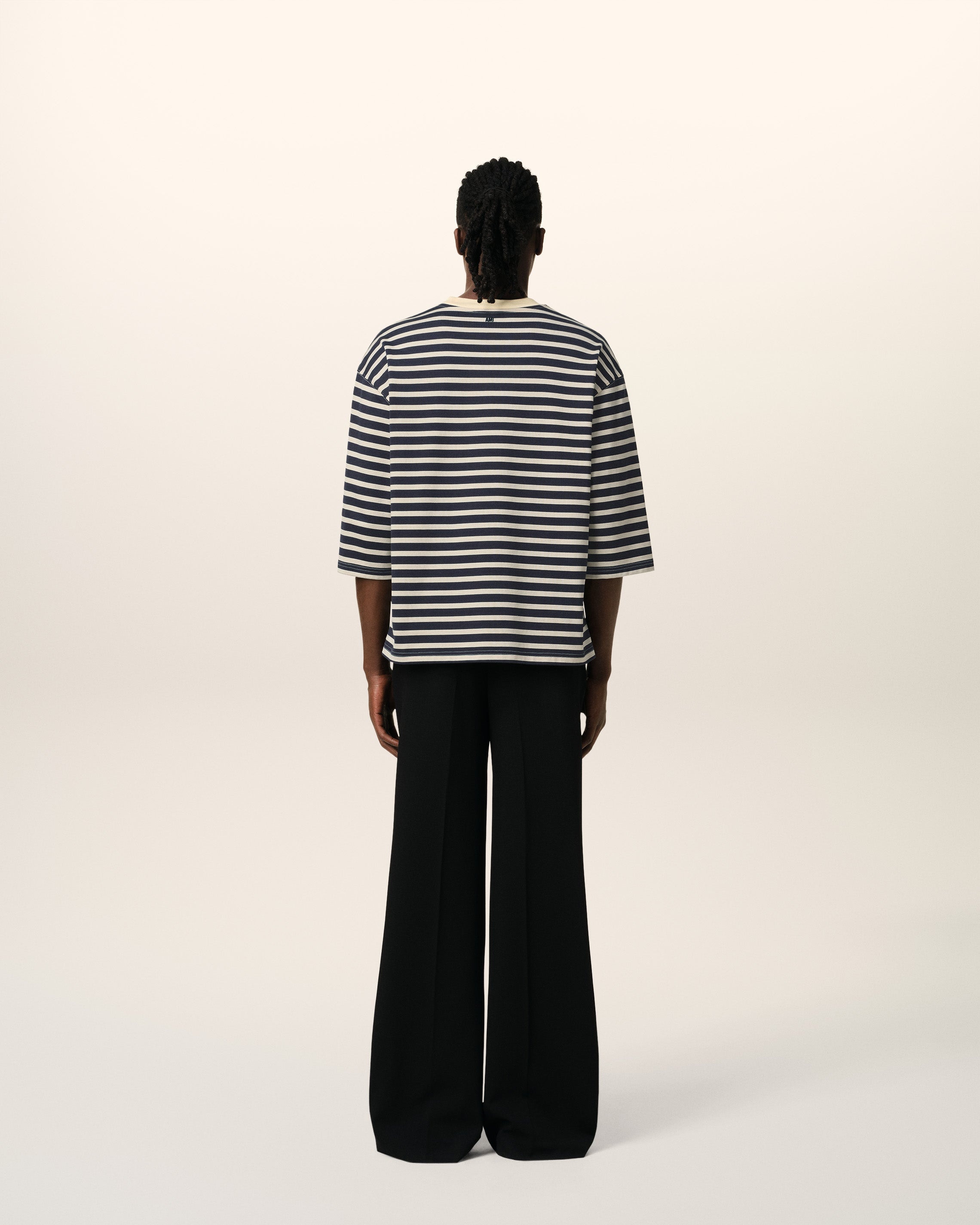 NAVY RECYCLED COTTON LOOSE STRIPED T-SHIRT - 5