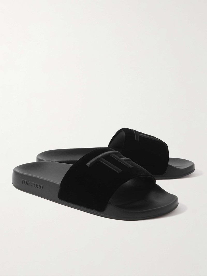 Harris Logo-Embroidered Velvet Slides 4