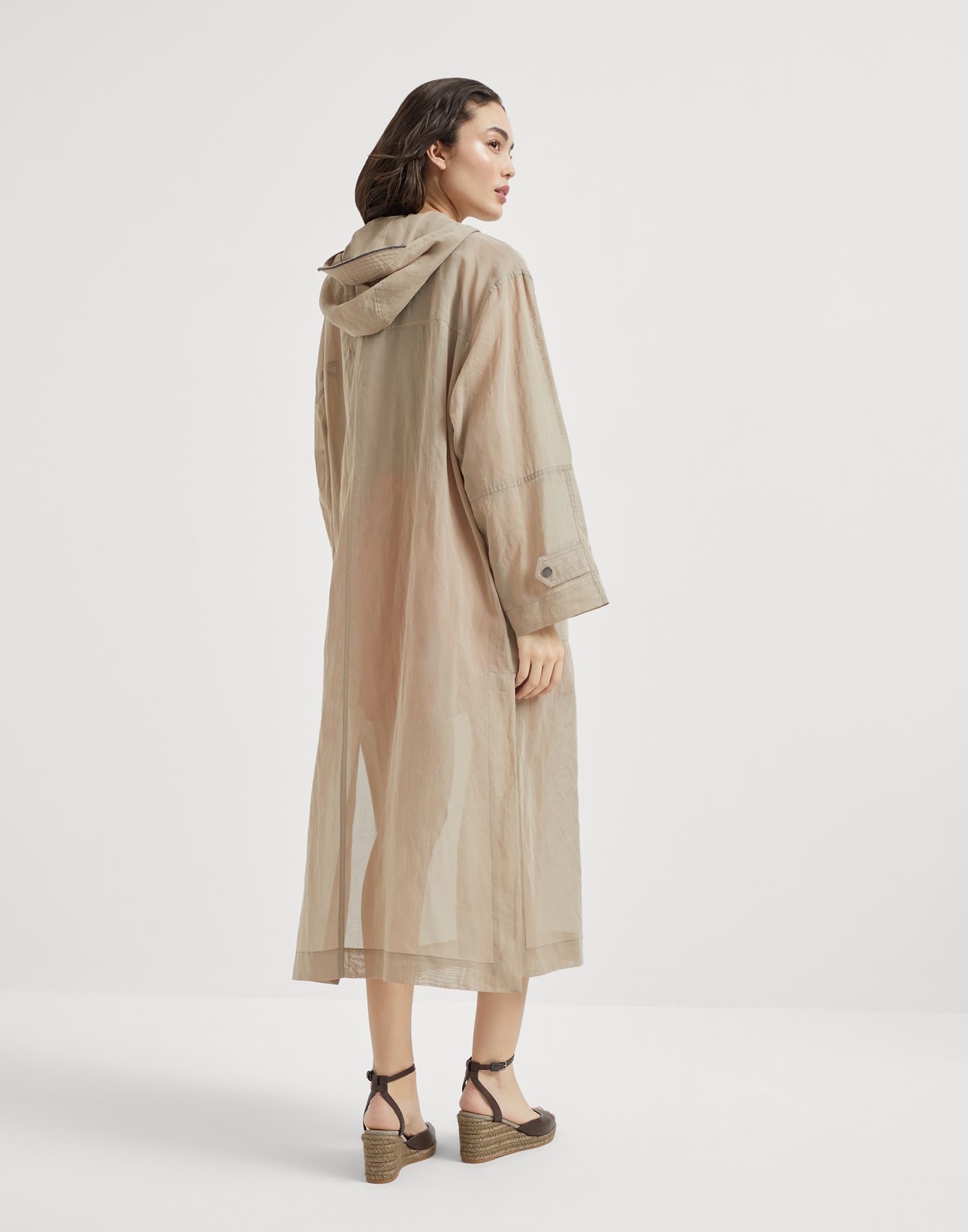 Cotton organza duster coat with hood and shiny trim - 2