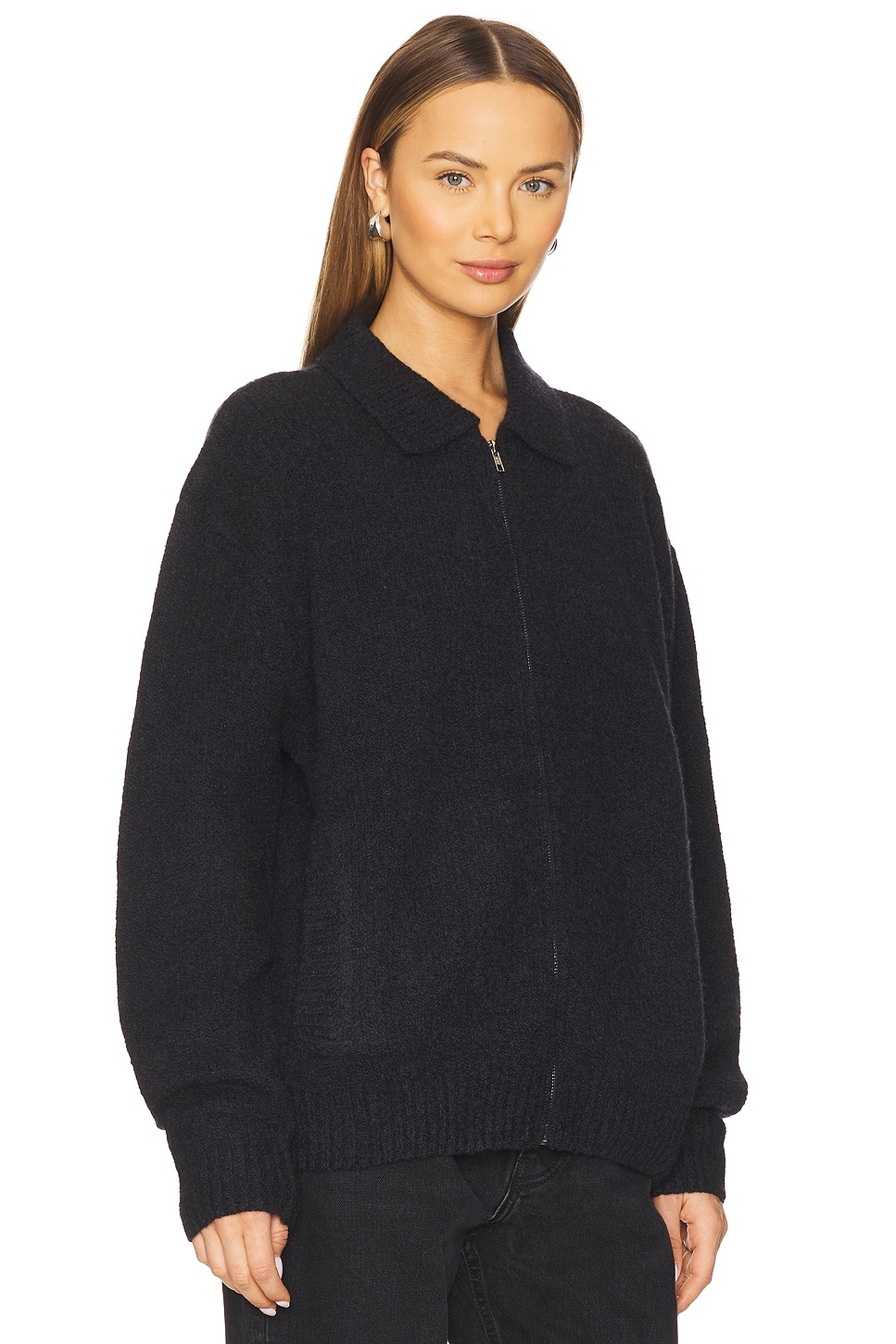 Knit Zip Up Jacket With Collar - 3
