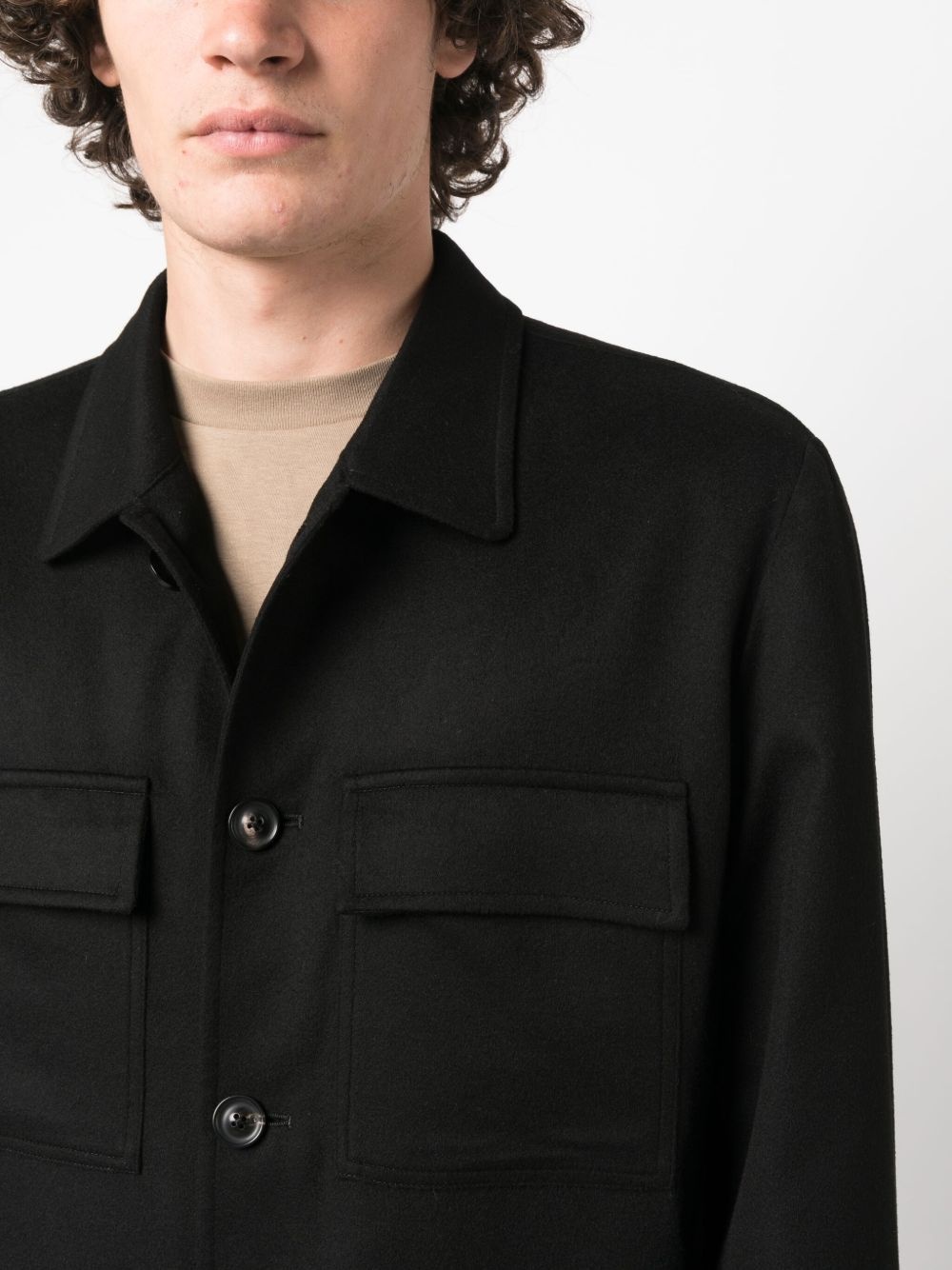 button-up wool-blend shirt jacket - 5