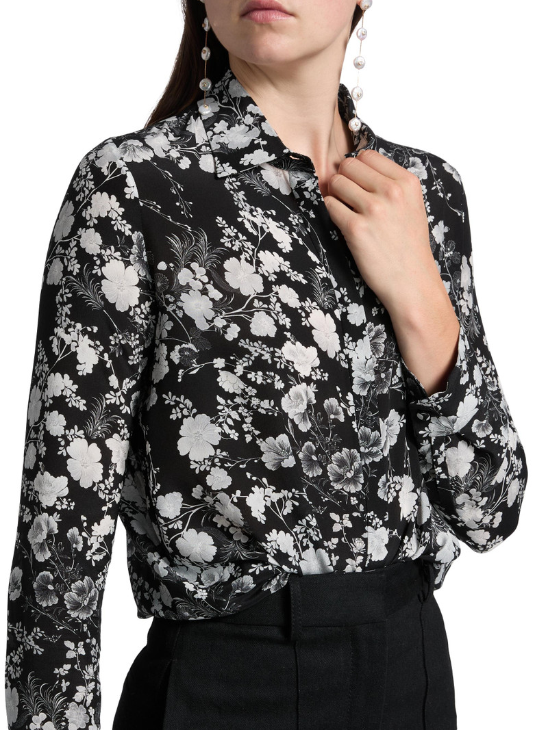 Women's Mathias Floral Crêpe de Chine Silk Shirt - Black Silver 6