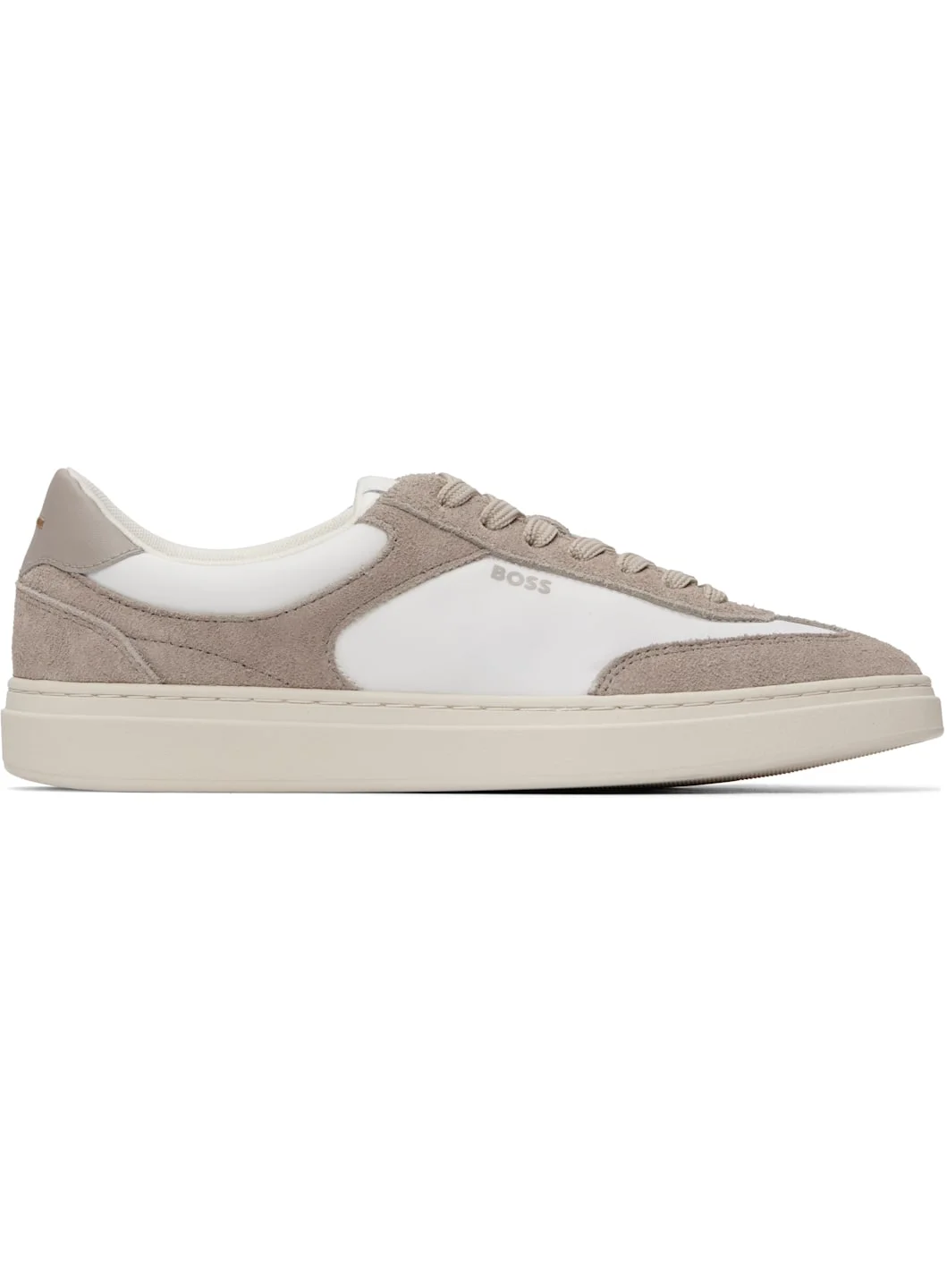 White & Taupe Suede Trims Lace-Up Sneakers - 1