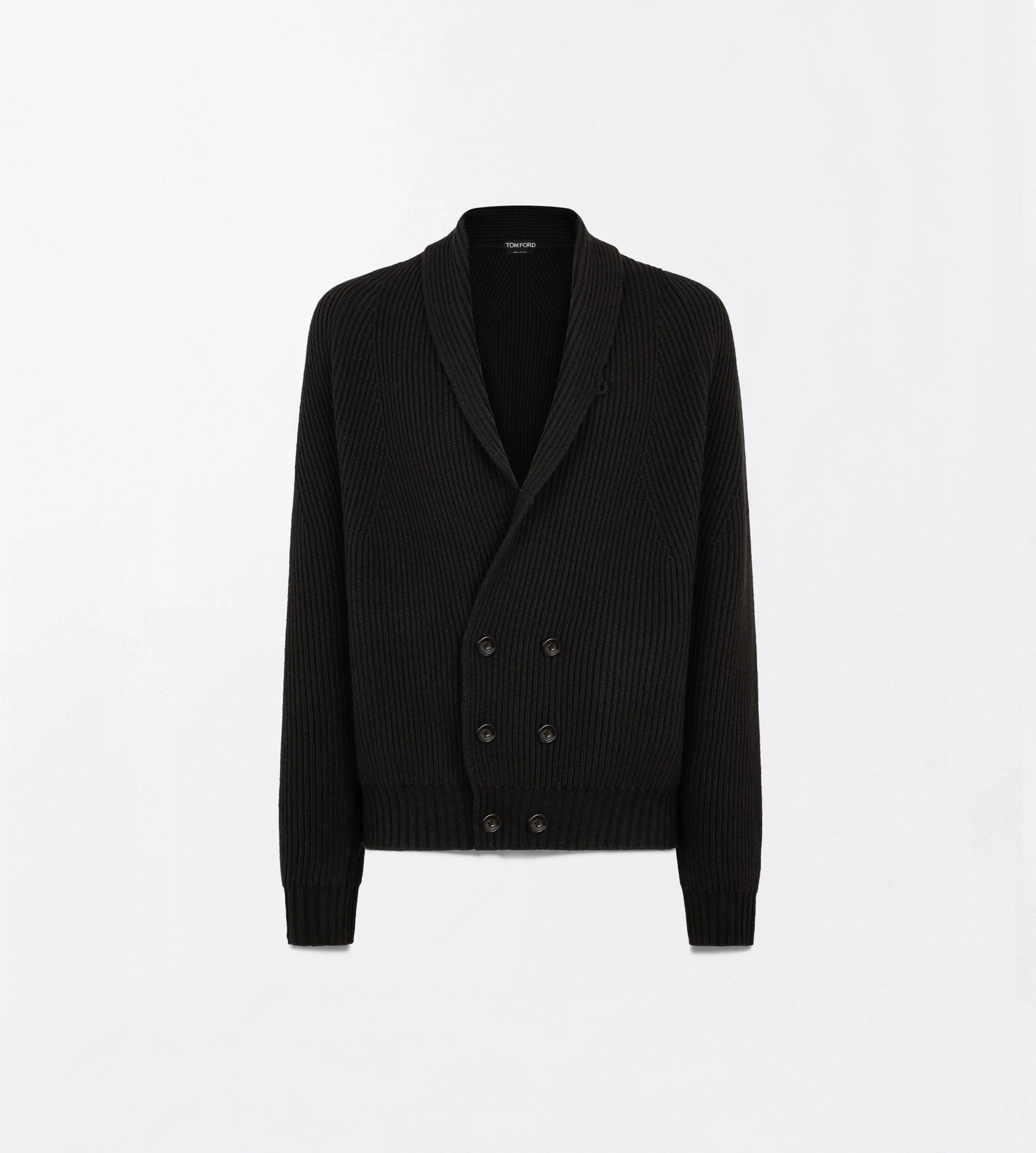 CASHMERE WOOL DOUBLE BREASTED SHAWL COLLAR CARDIGAN - 1