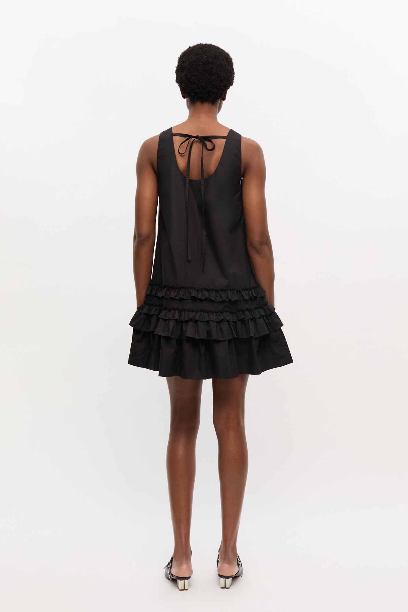 BLACK COTTON POPLIN MINI DRESS - 3