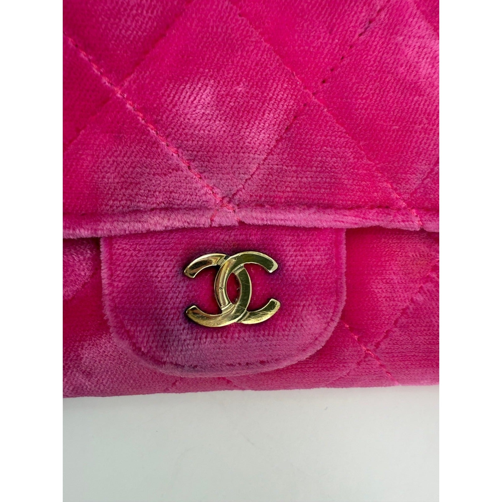 Chanel Velvet Quilted Timeless Fuchsia Wallet on a Chain Clutch Bag - 15