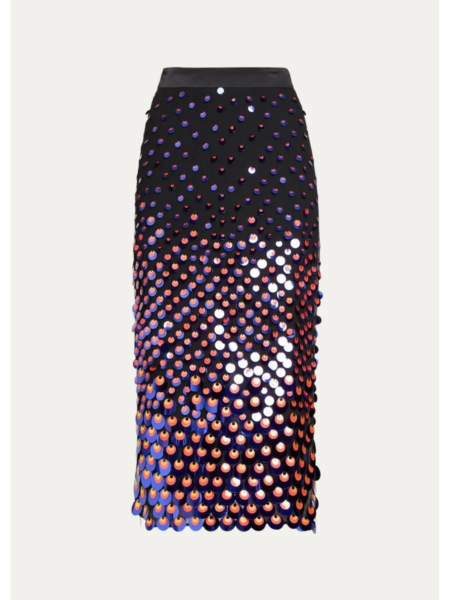 Sequined Silk Chiffon Midi Pencil Skirt - 1