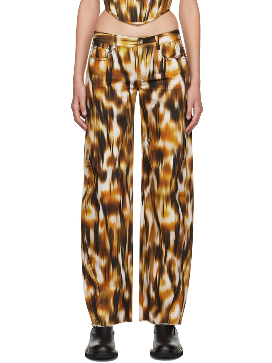 Orange Printed Jeans - 1