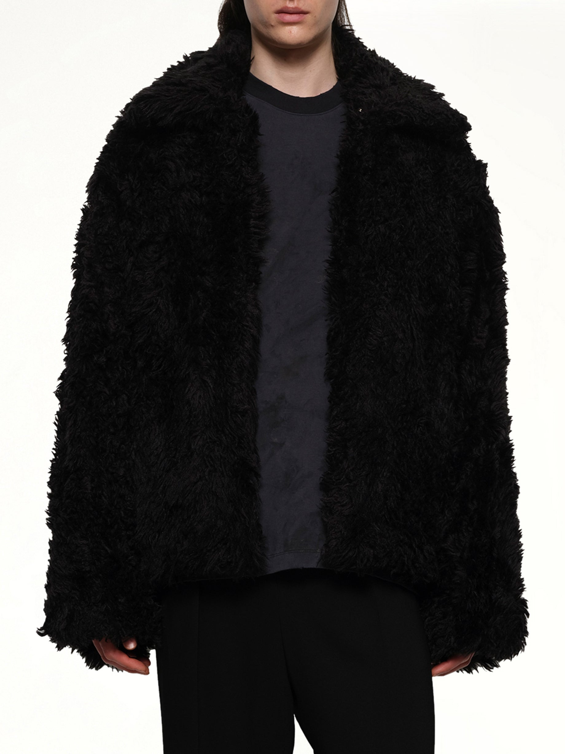 Sinister Mouth Faux Fur Jacket in Black - 6