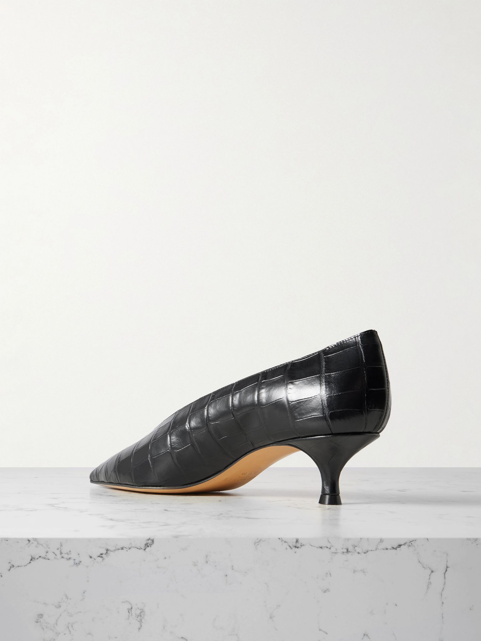 Babouche croc-effect leather pumps Black - 3