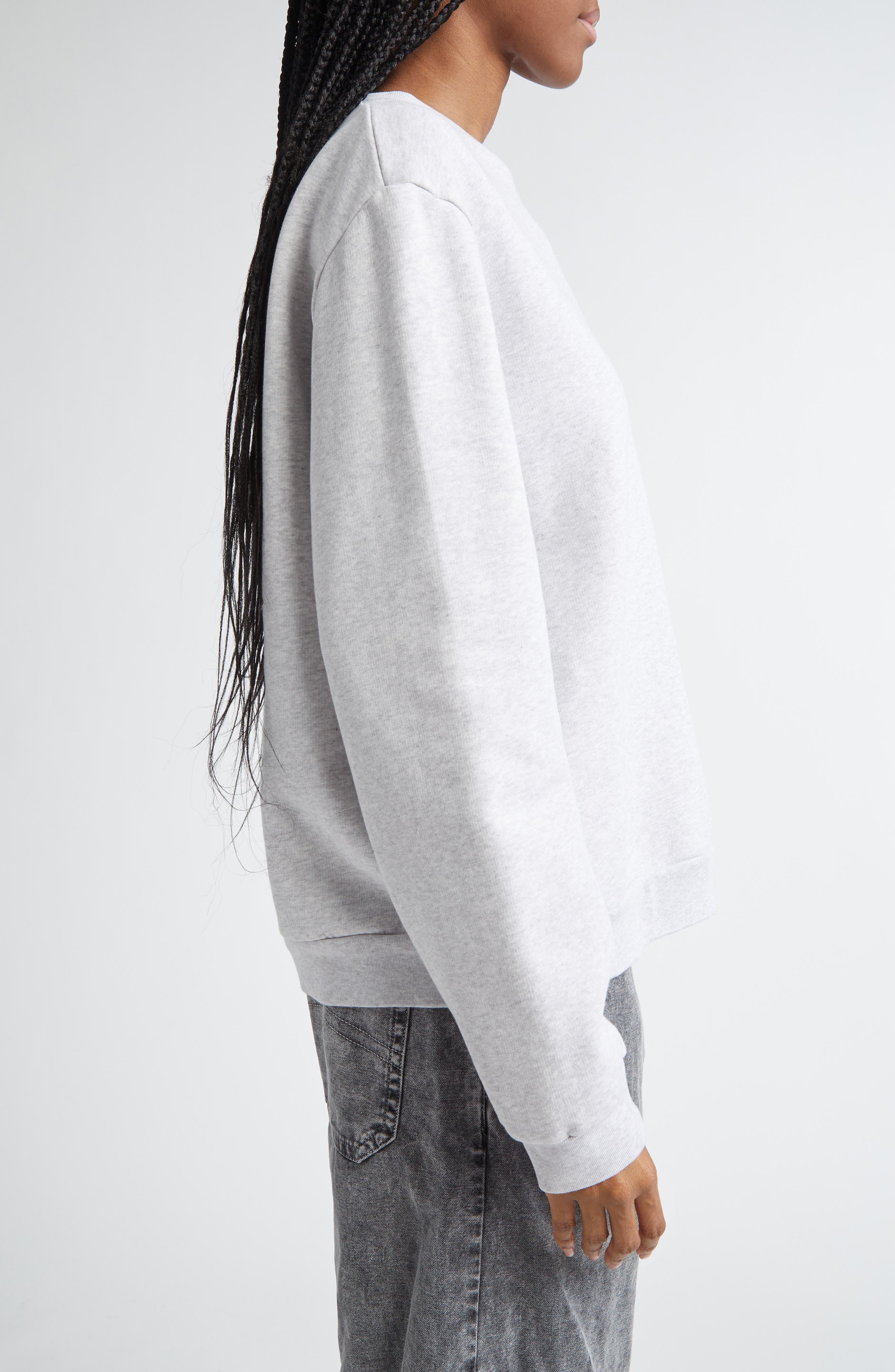 Acne Studios Faihra U Face Patch Fleece Sweatshirt in Pale Grey Melange at Nordstrom - 3