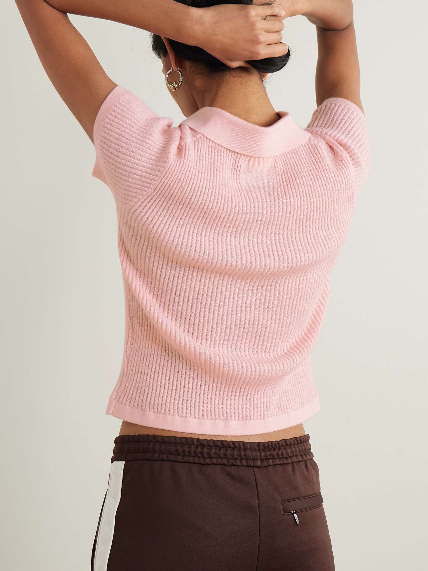 Ribbed cashmere polo sweater Baby pink - 4