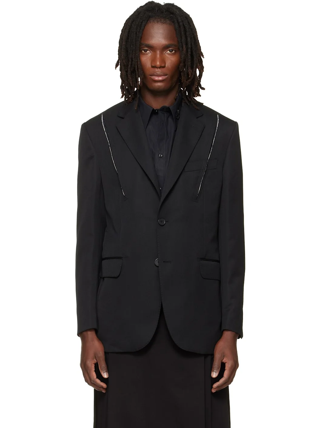 Black Structured Slash Blazer - 1