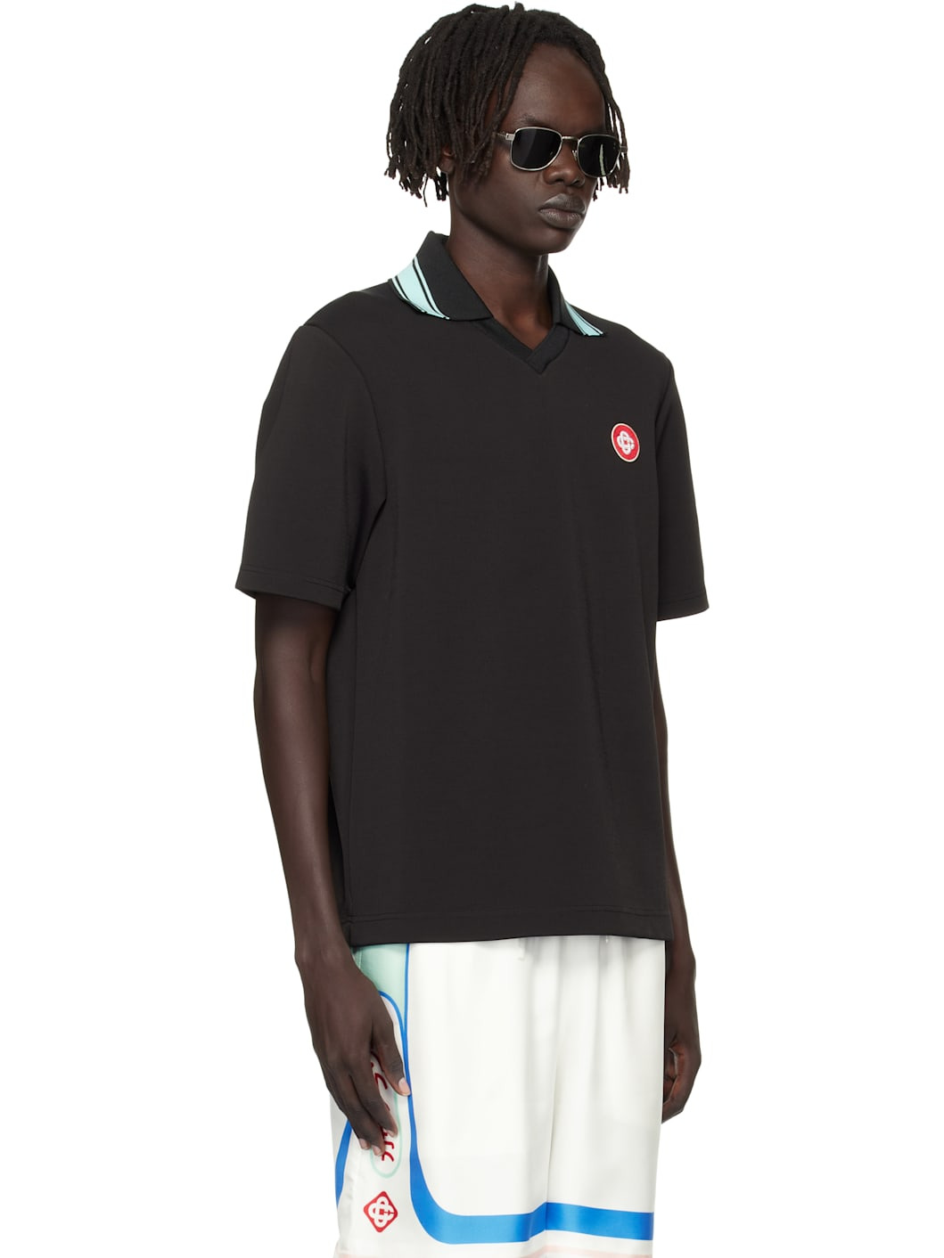 Black Double V-Neck Short Sleeve Polo - 2