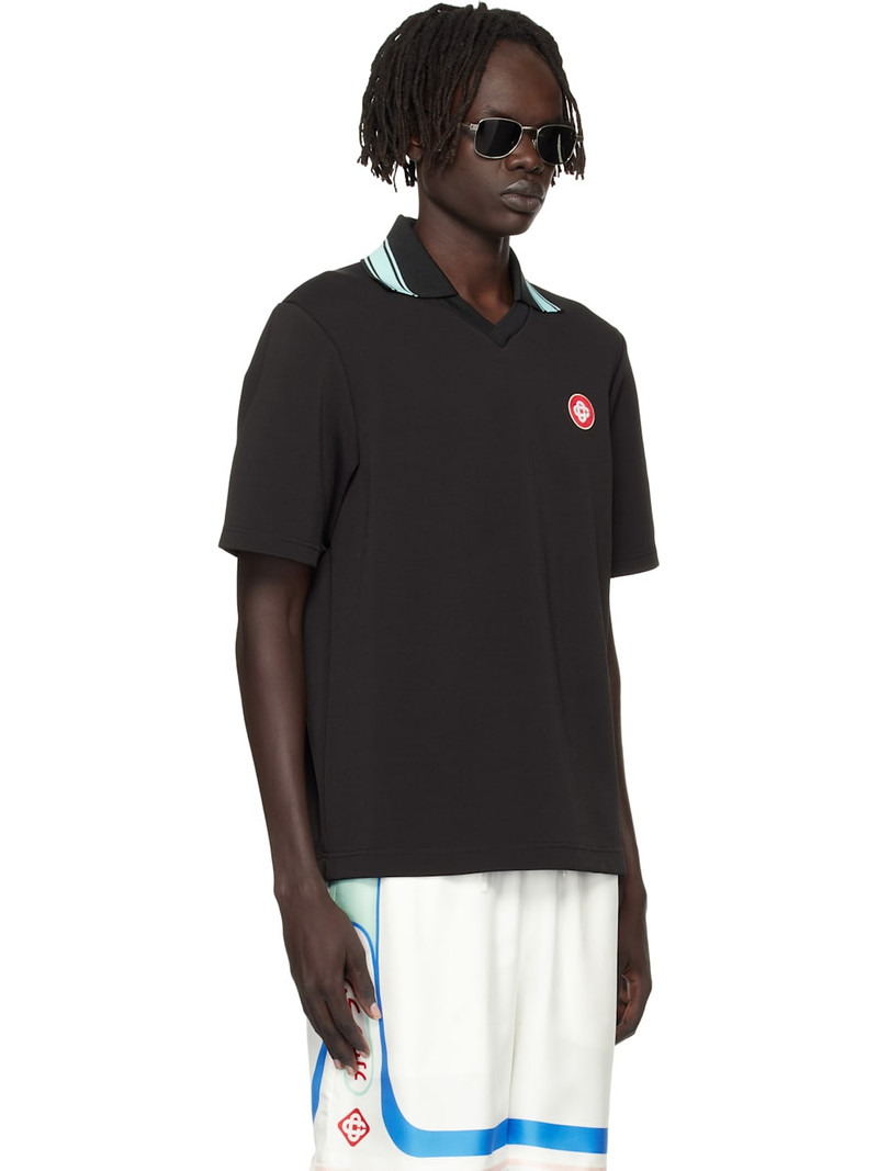 Black Double V-Neck Short Sleeve Polo 2