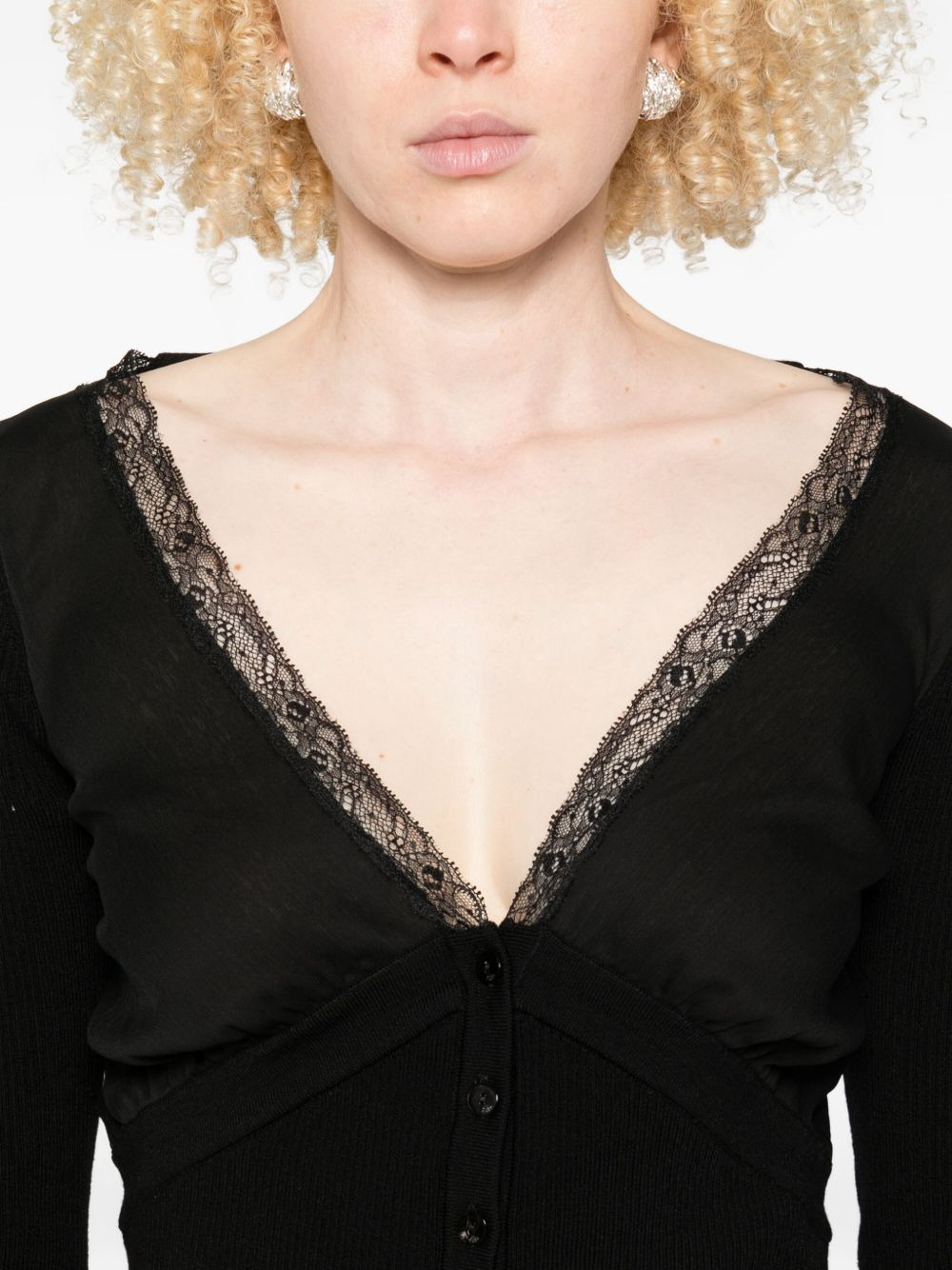 lace-trimmed ribbed cardigan - 5