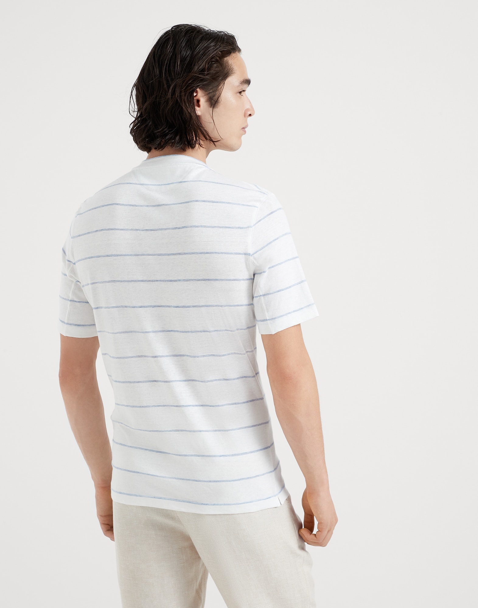 Linen and cotton striped jersey crew neck T-shirt - 2