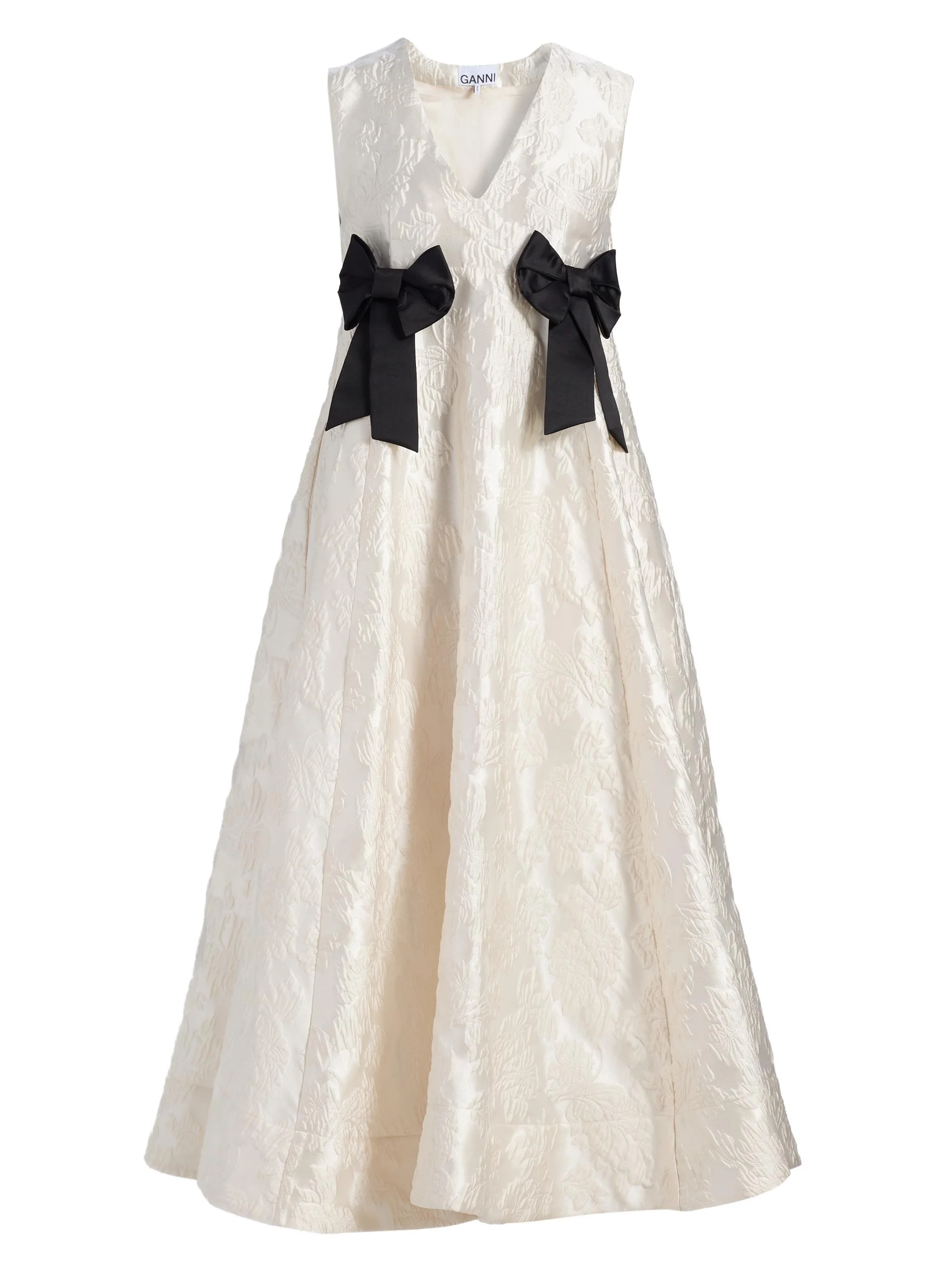 Women's Floral Satin Cloqué A-Line Midi-Dress - Egret - 1