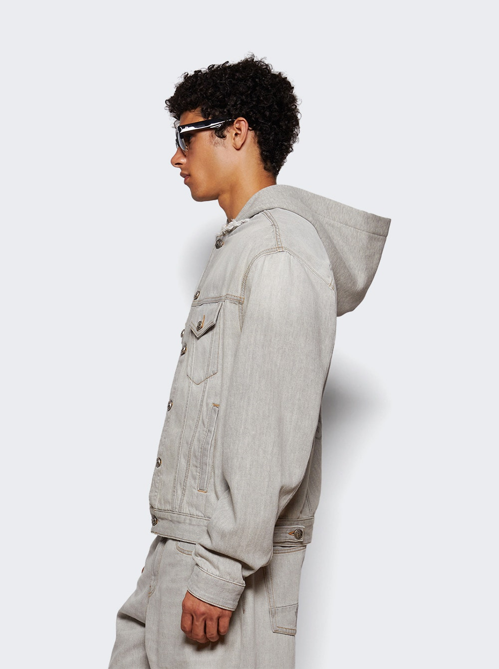 Curved Logo Denim Jacket Light Grey - 3