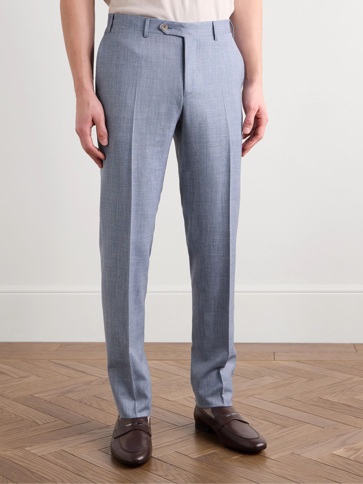 Kei Slim-Fit Straight-Leg Wool, Silk and Linen-Blend Suit Trousers Blue - 3