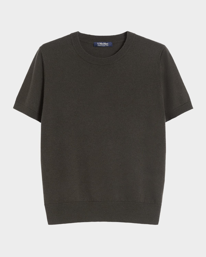 Magenta Wool Short-Sleeve Crewneck Sweater 1