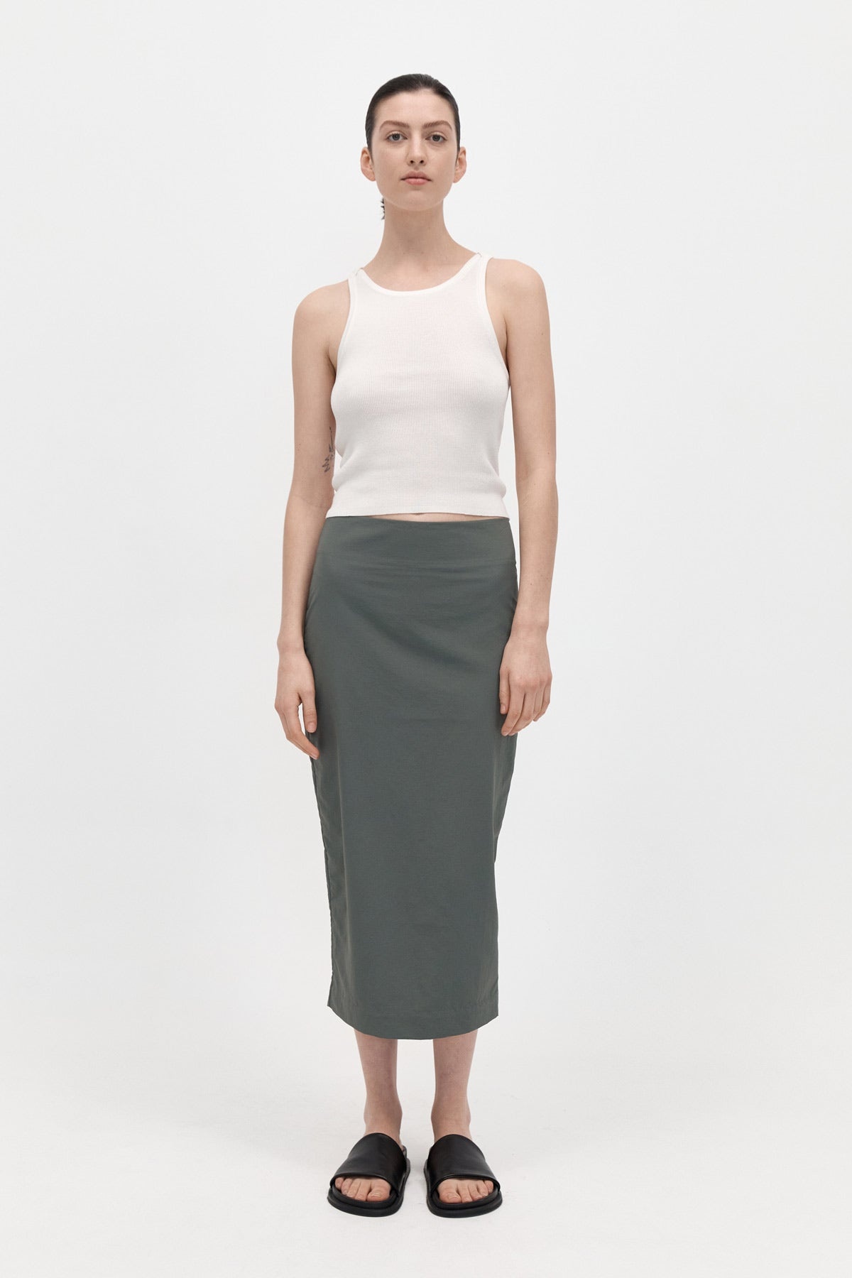 Low Waist Pencil Skirt - Thyme - 1
