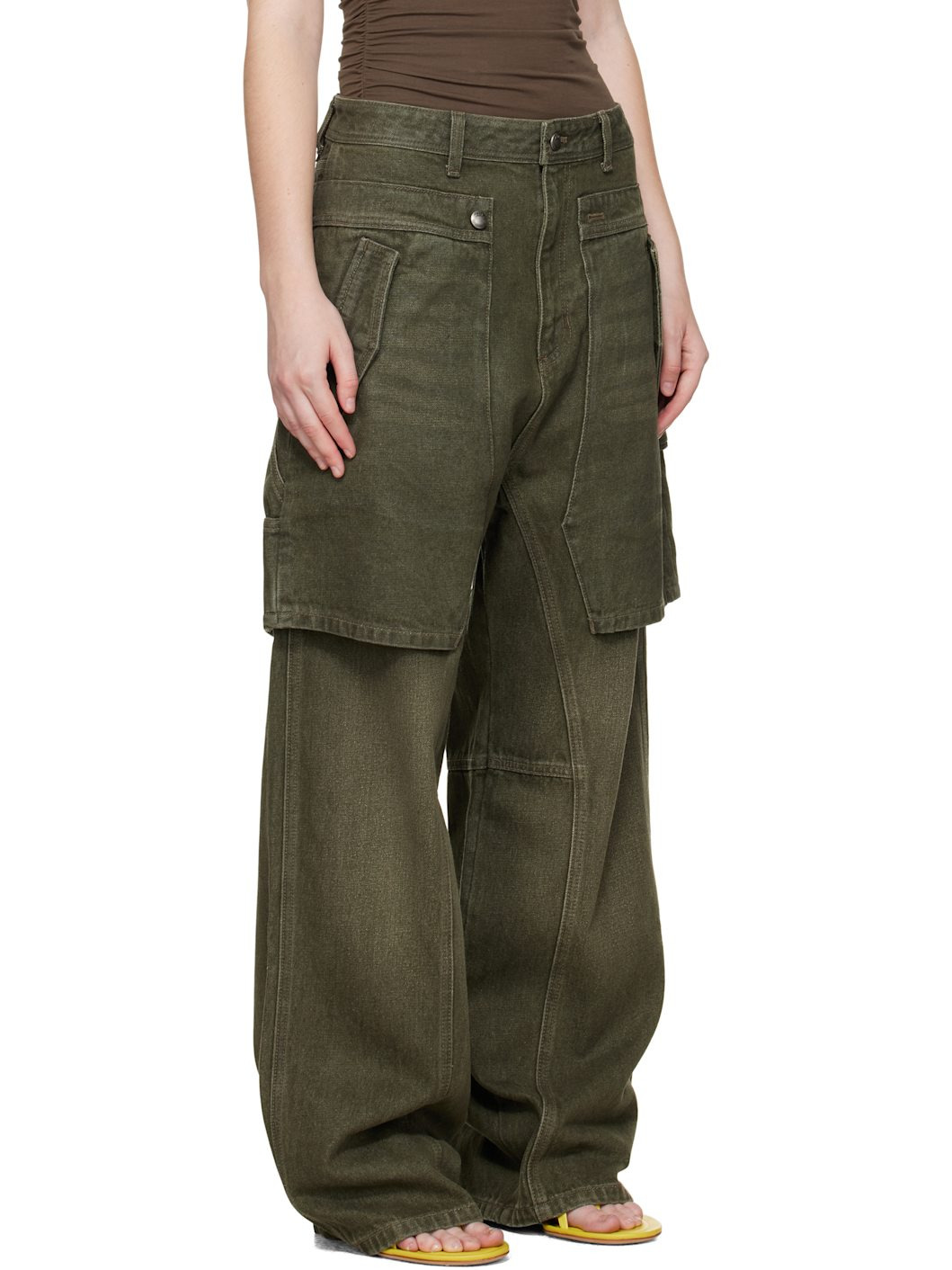 Green Raptor Layered Wide-Leg Jeans - 2