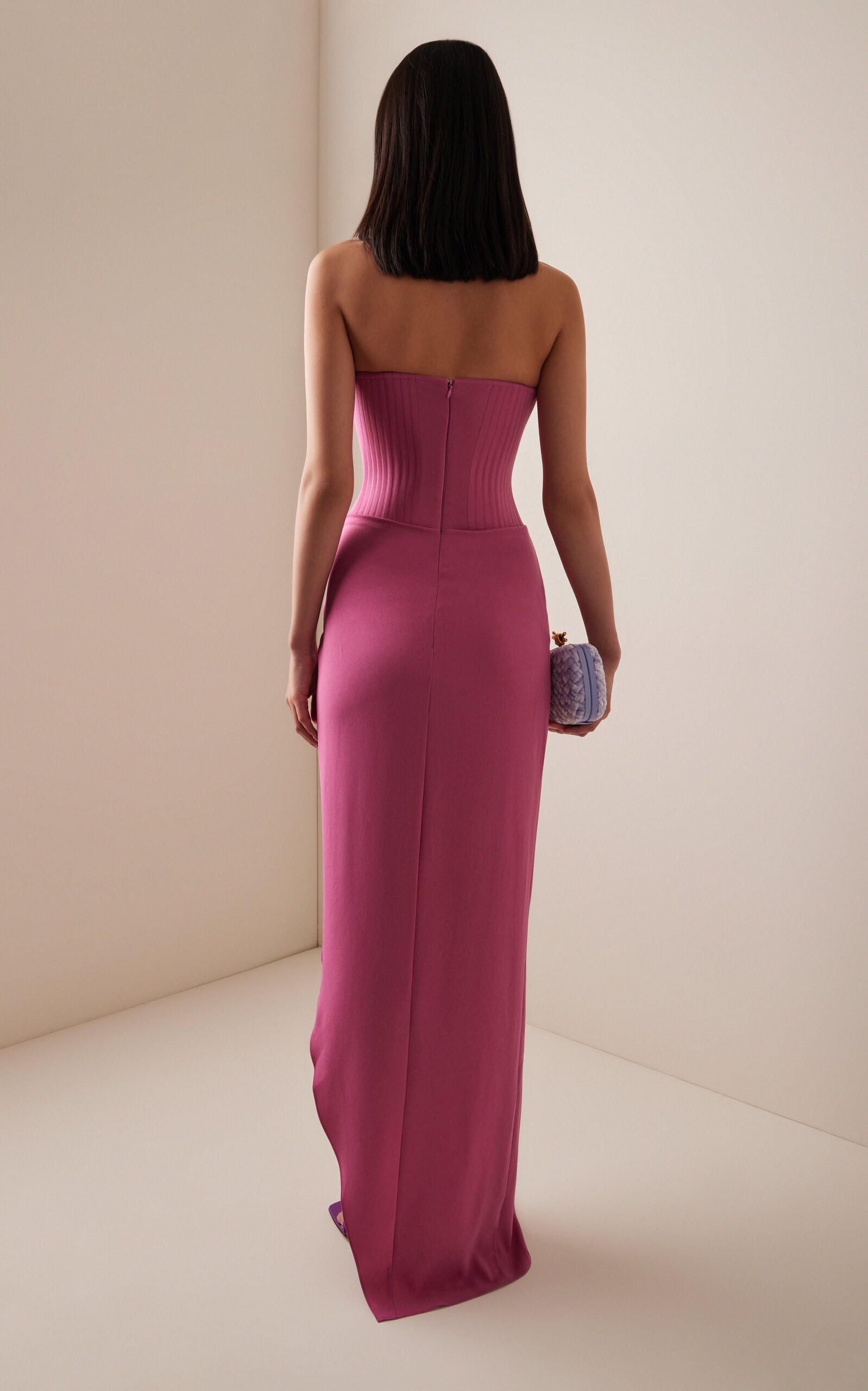 Asymmetric Crepe Corset Gown pink - 4