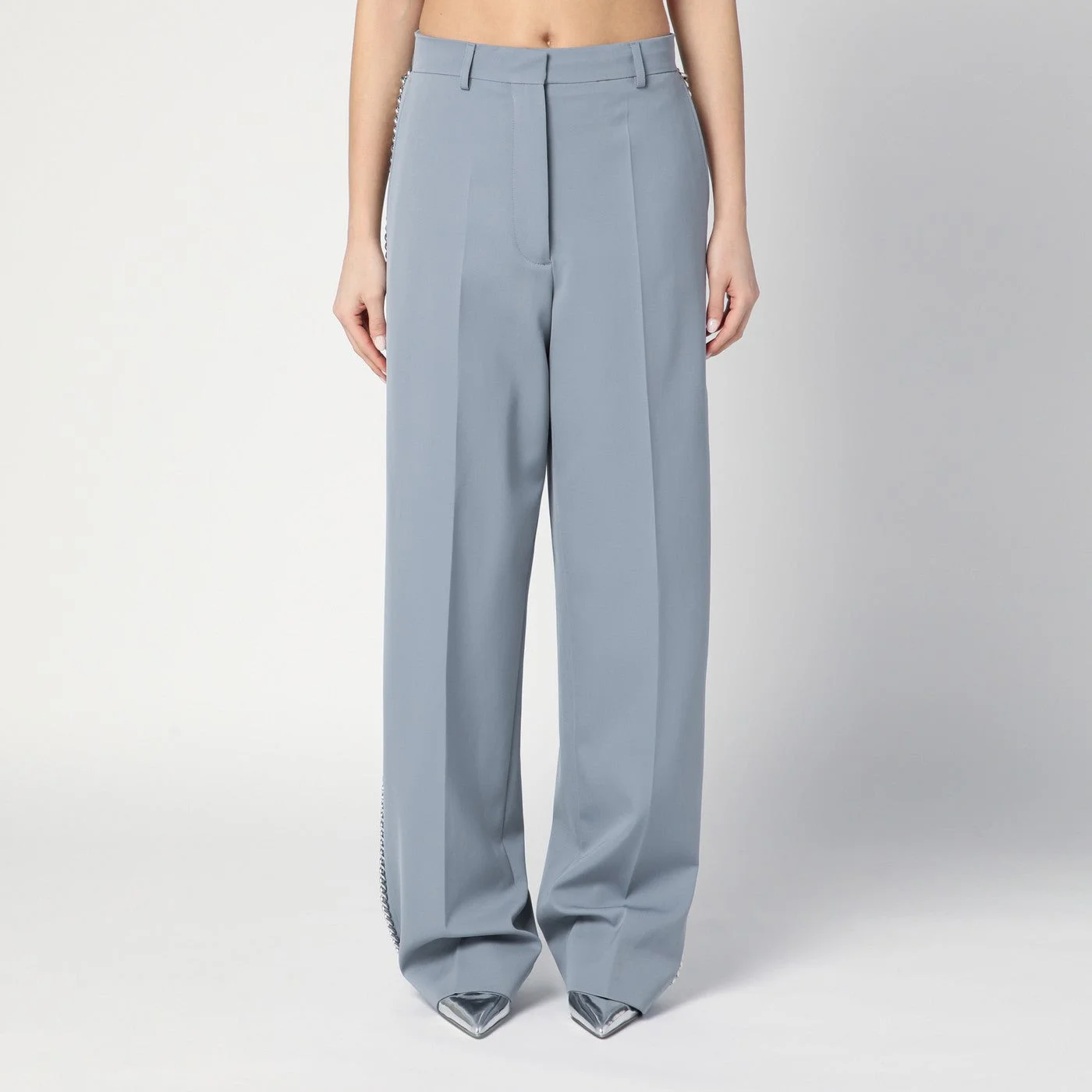 Wide-leg light grey Falabella pants with chain - 1