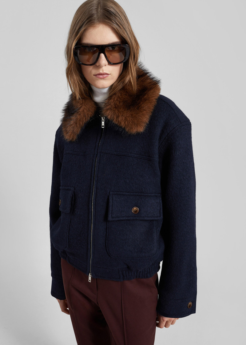 Elmont Brushed Wool Quilted Jacket - Dark Navy 4
