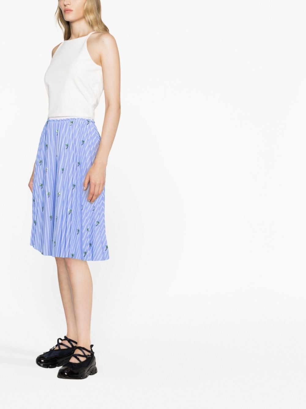 Palm-embroidery pleated skirt - 3