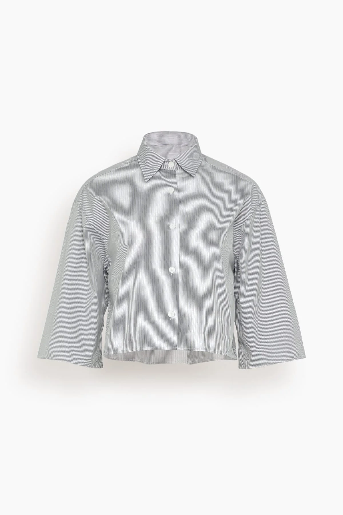 Cropped Short Sleeve Shirt in Pinstripe Black/White - 1