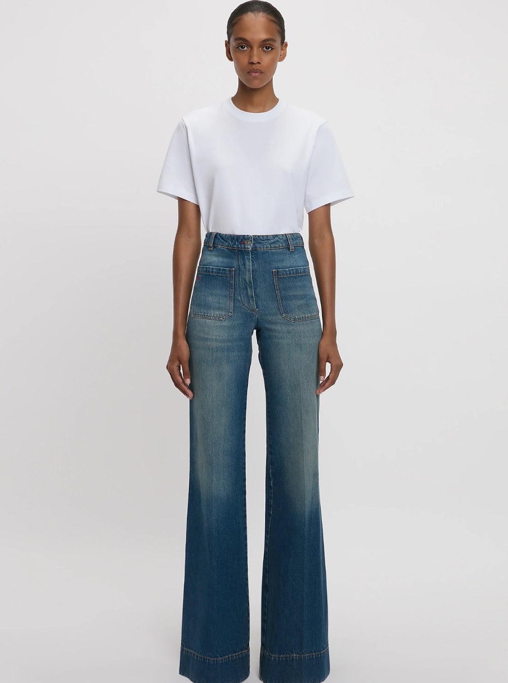 Victoria Beckham Women 'Alina' Blue Jeans With Belt Loops And Logo Embroidery On The Pocket In Denim - 4