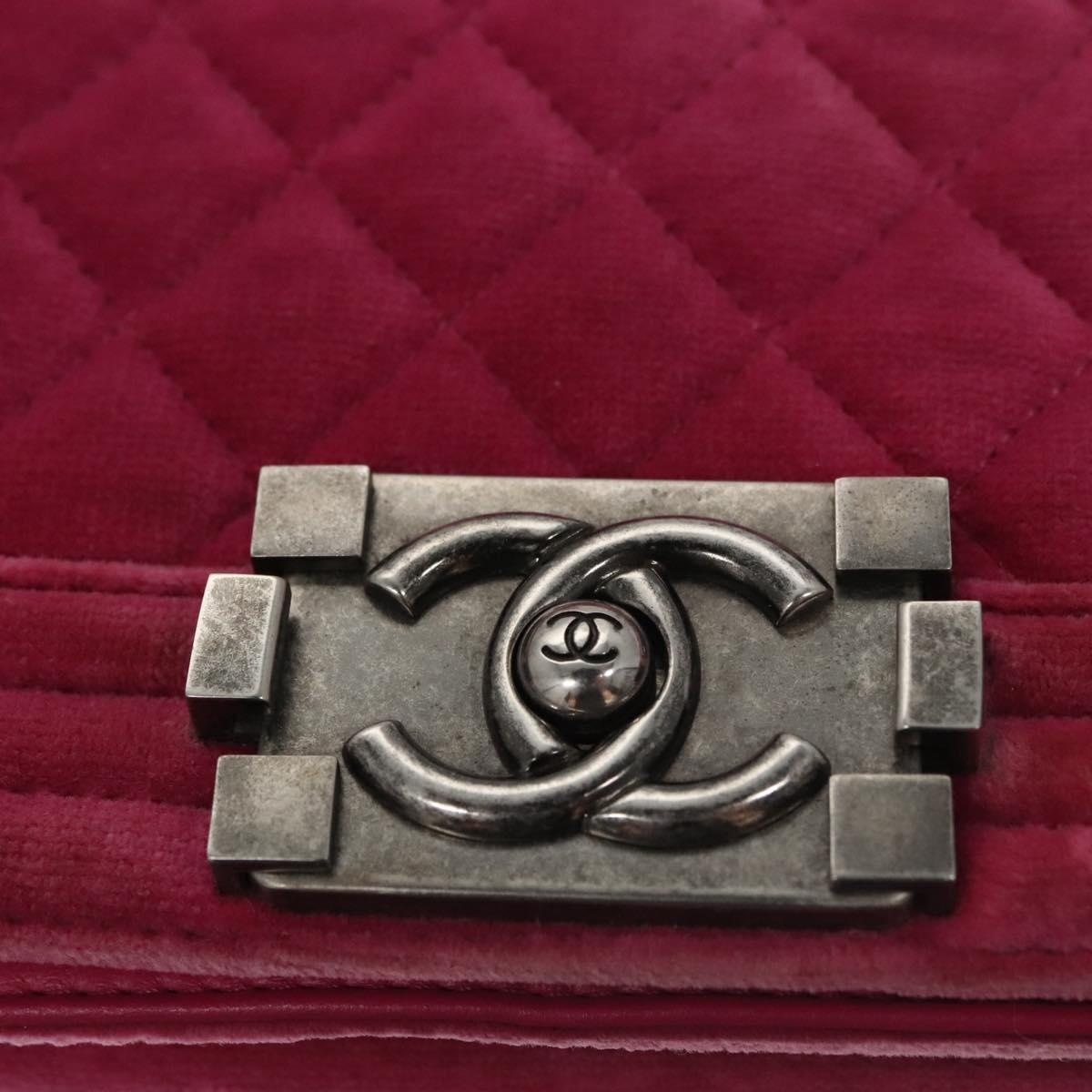 CHANEL Chain Boy CHANEL Matelasse Shoulder Bag Velor Pink CC - 15