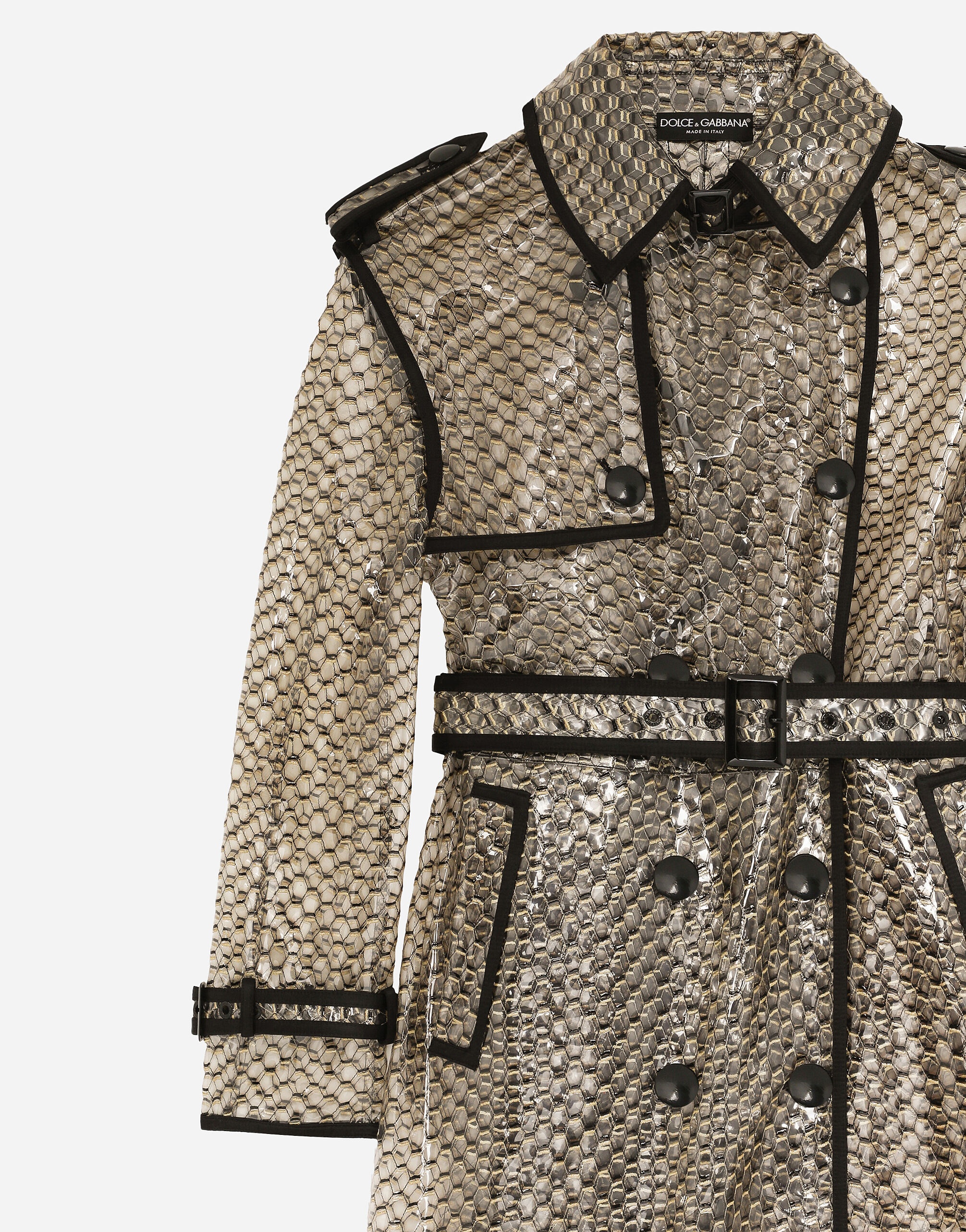 Dolce & Gabbana PVC-bonded lurex mesh trench coat | REVERSIBLE