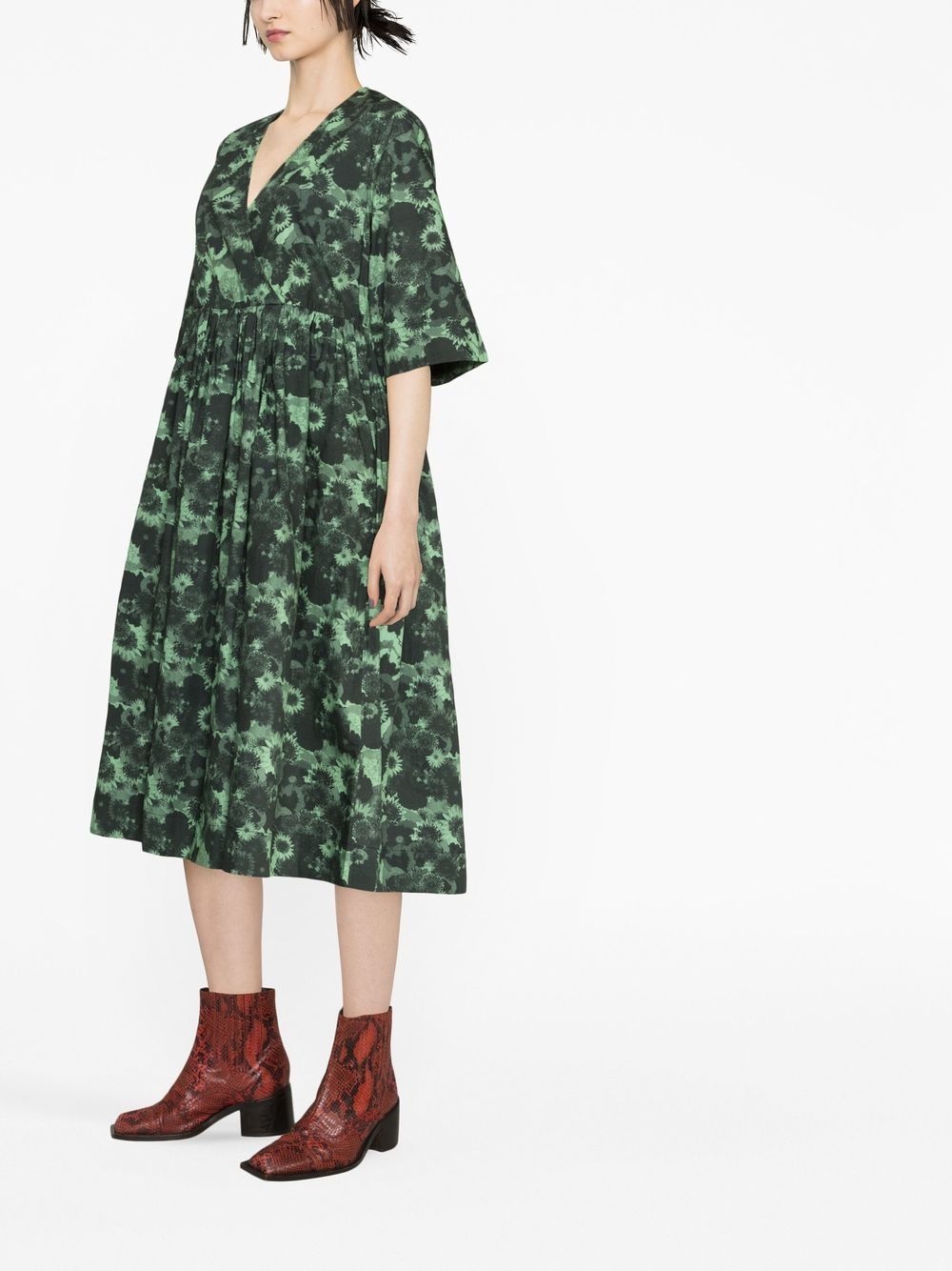 organic cotton V-neck midi dress - 4