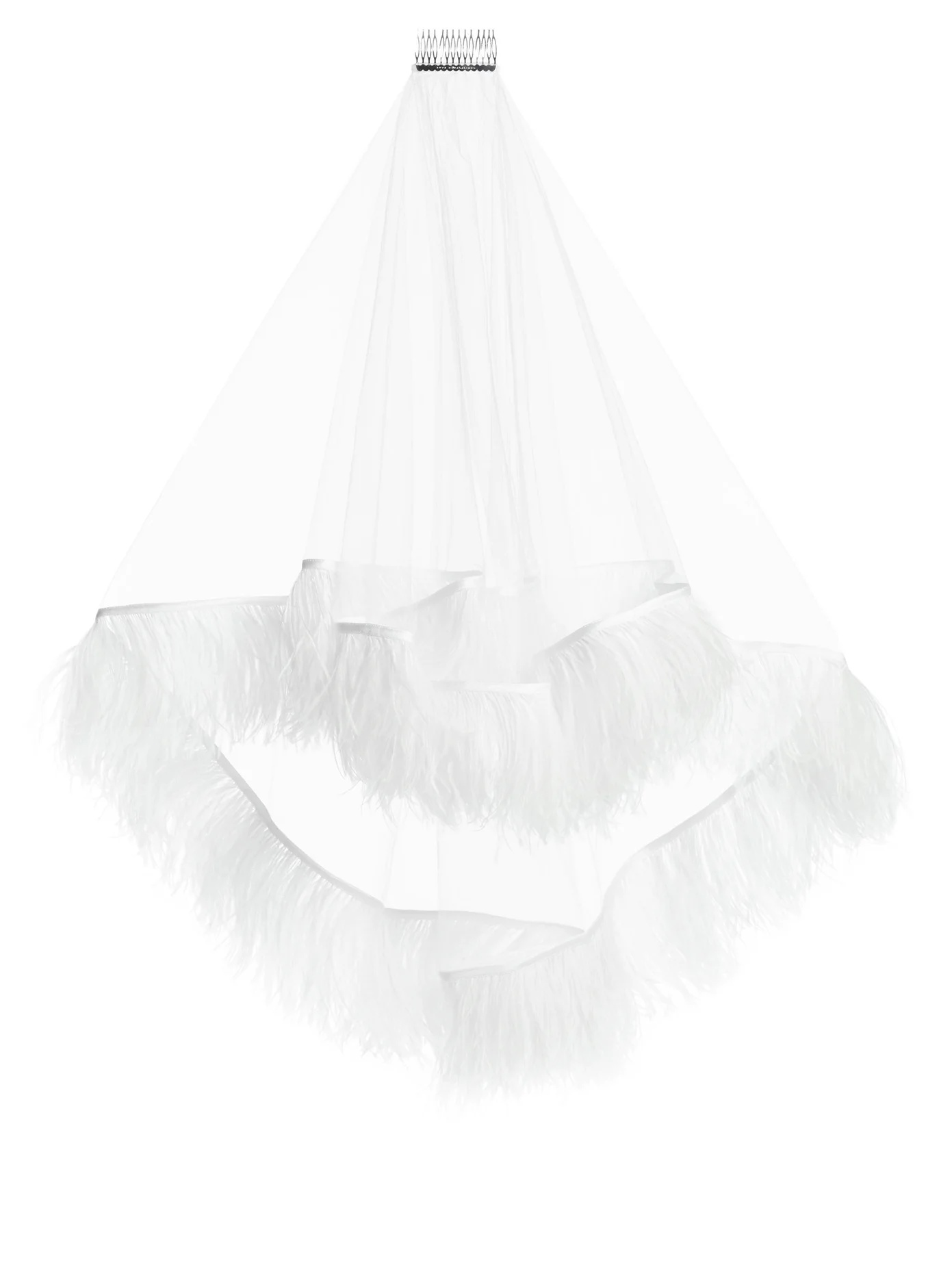 Ostrich feather-trimmed short tulle veil - 1