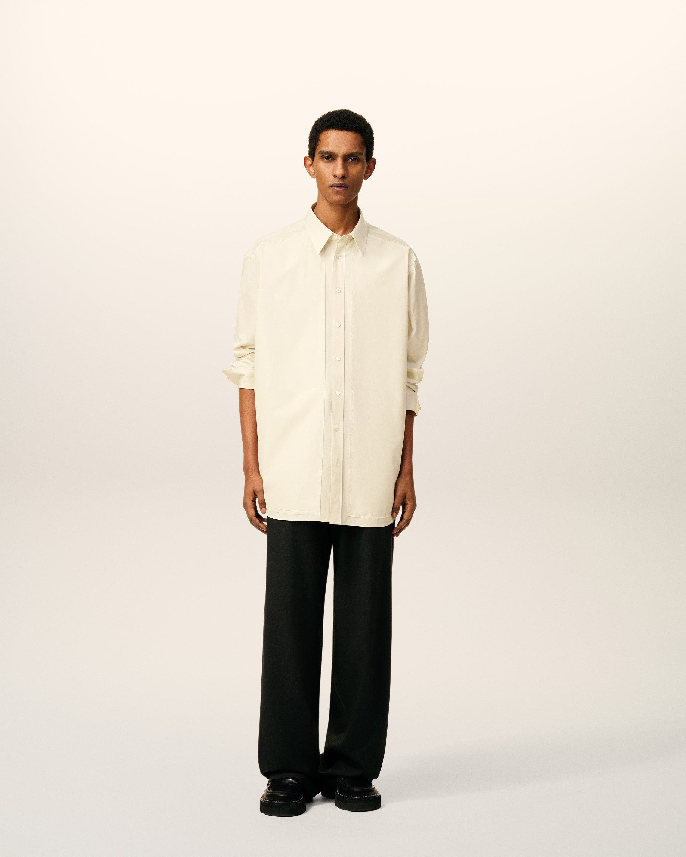 WHITE COTTON RAW EDGED STITCHING OVERSIZED SHIRT - 2