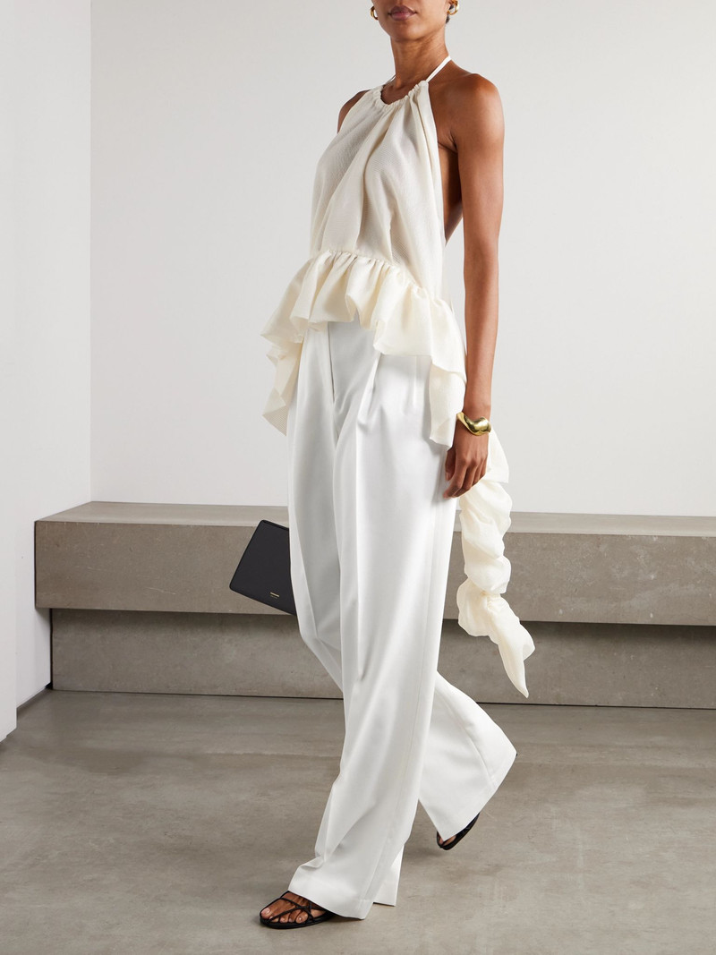RÓHE Pleated wool-blend twill wide-leg pants Ivory outlook
