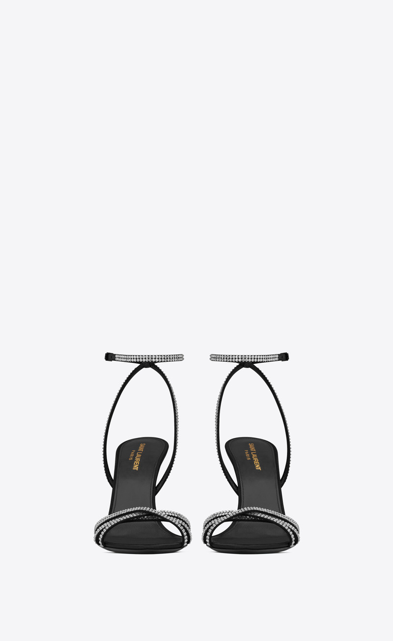 saint laurent ava sandals in crepe satin with rhinestones outlook