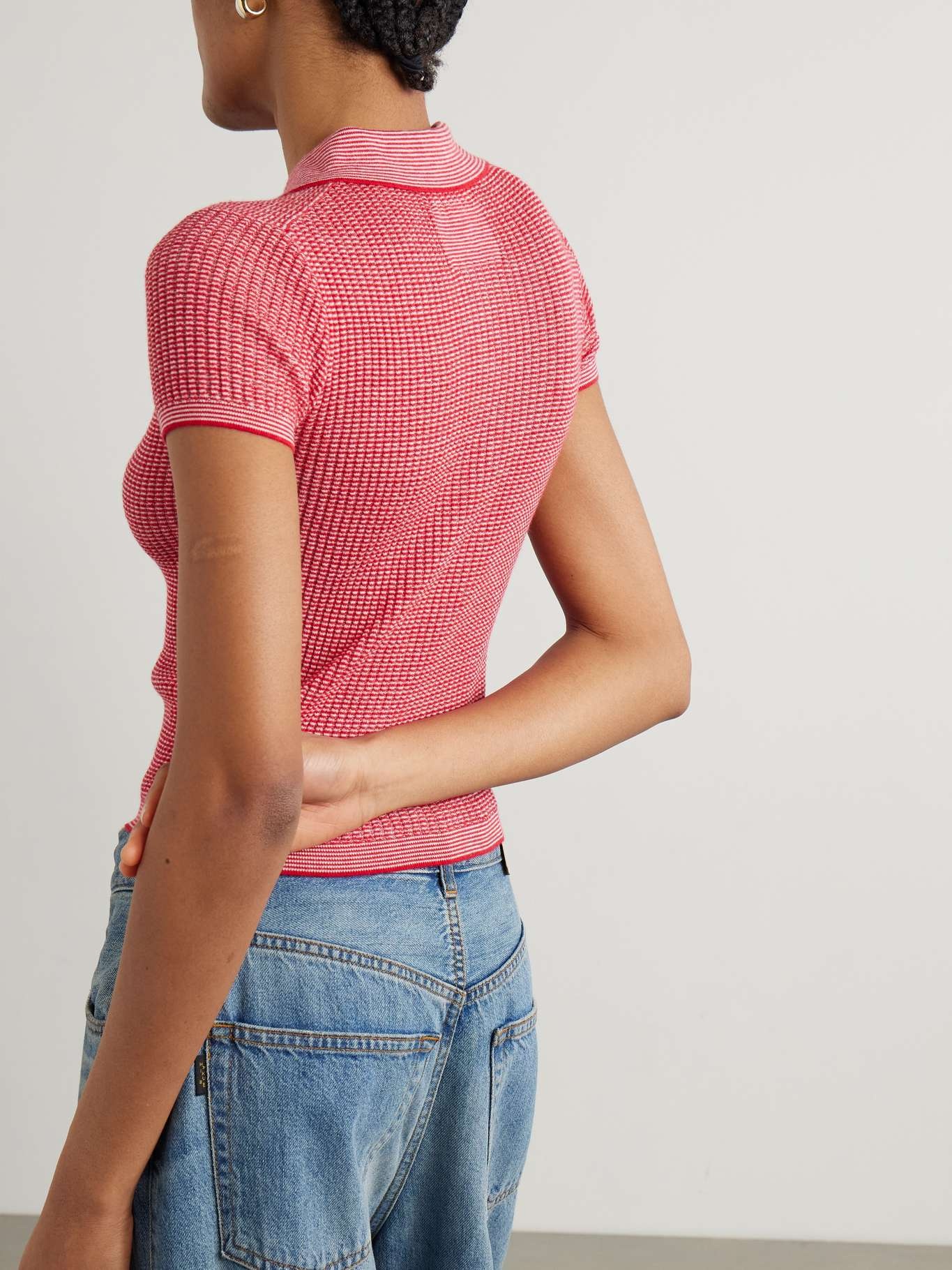 Ribbed cashmere polo sweater Pink - 4