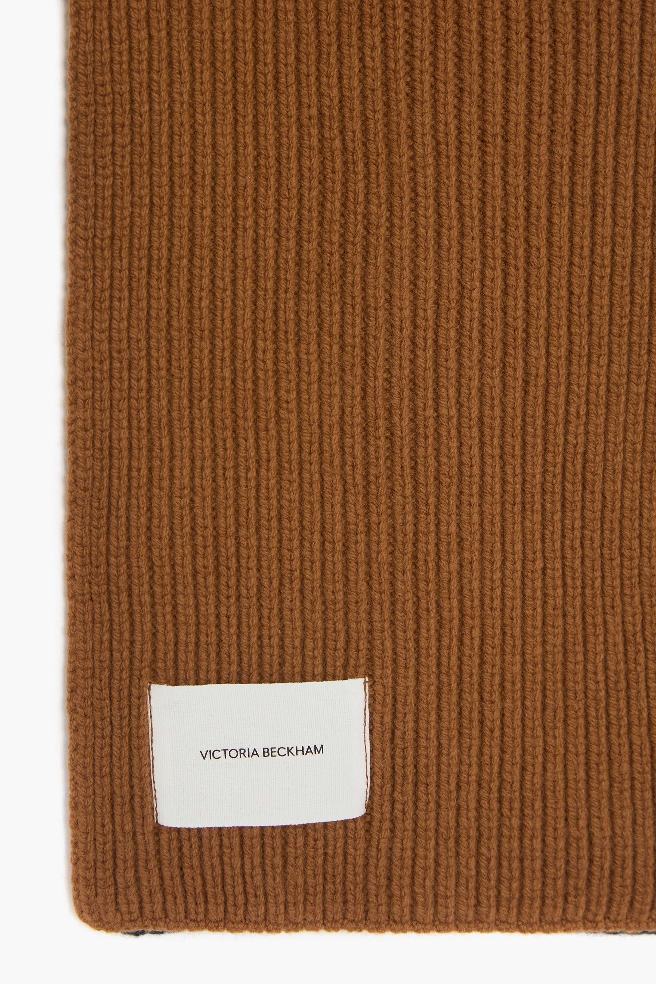 Knitted Polo Neck Scarf In Camel-Navy - 4