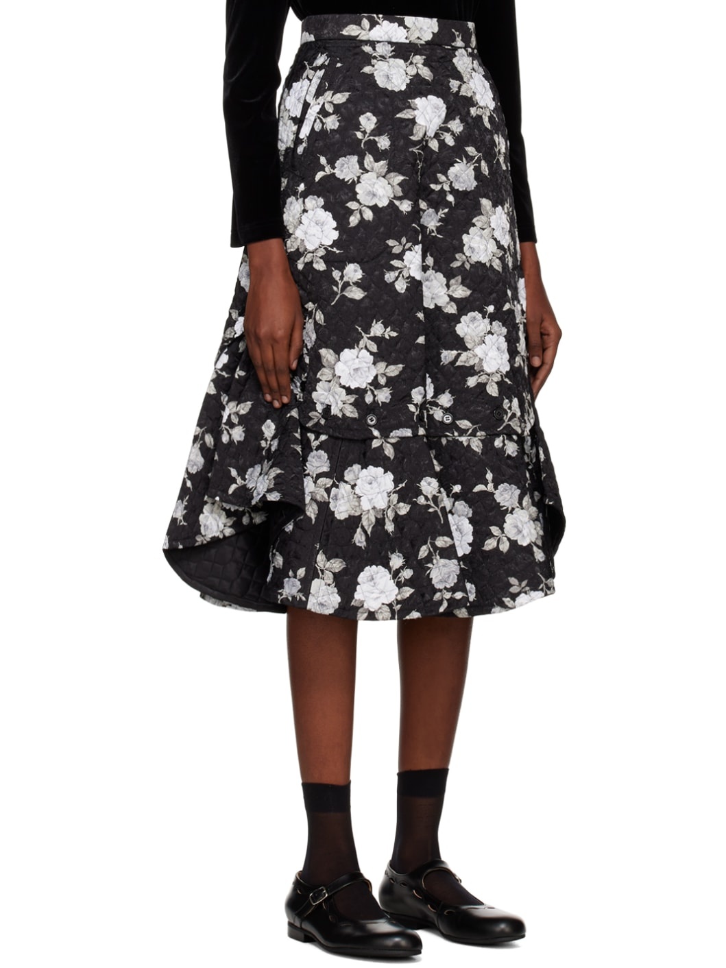 Black Quilted Midi Skirt - 2