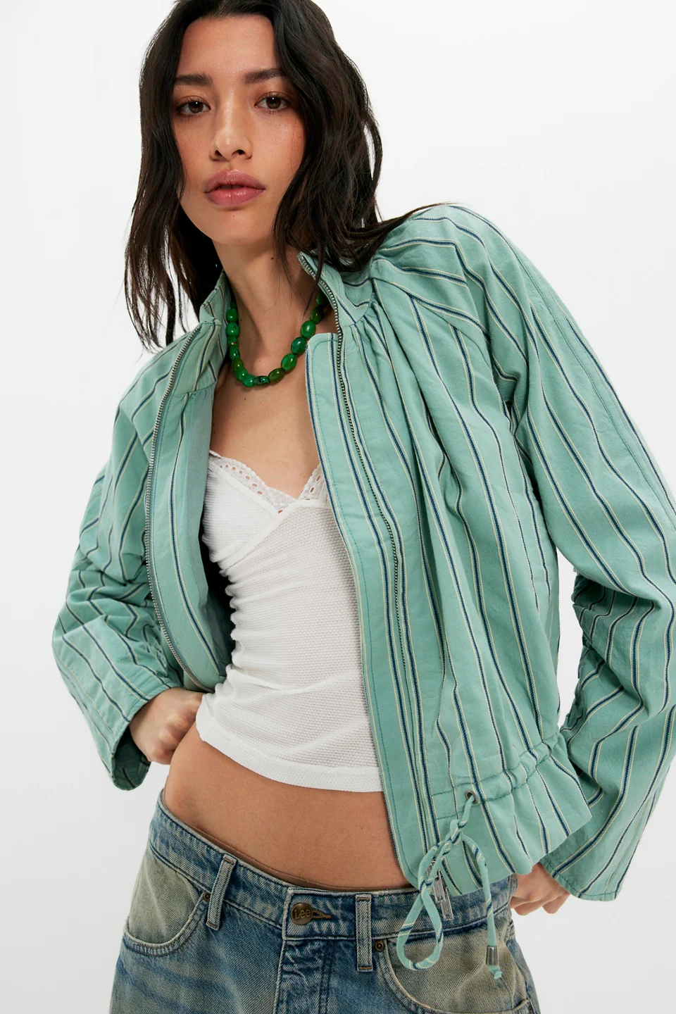 Devon Striped Balloon Funnel-Neck Jacket - 1