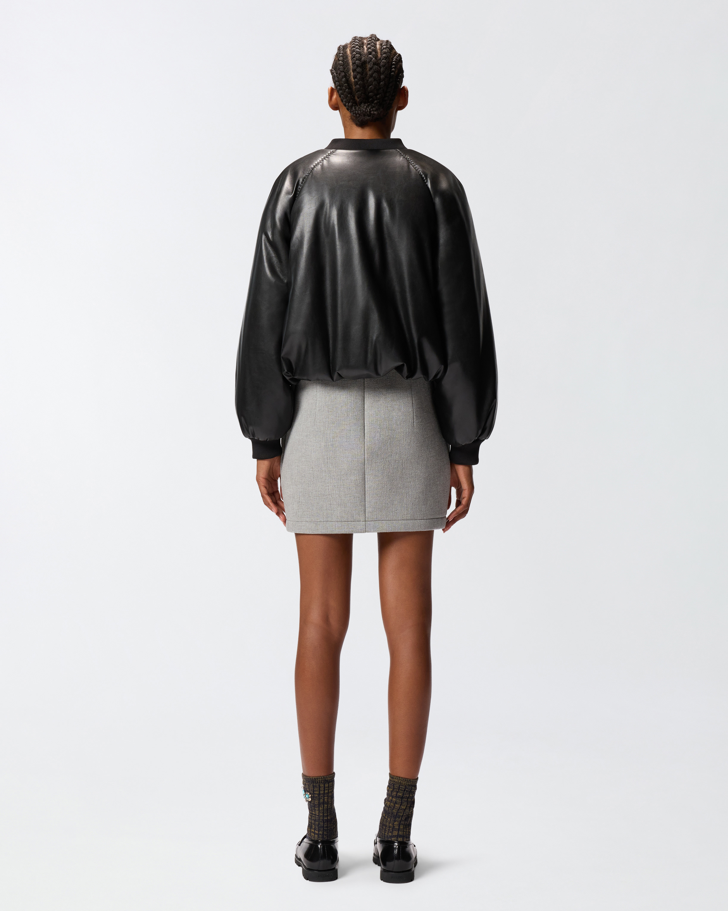 SHORT LEATHER-EFFECT BOMBER JACKET - 4