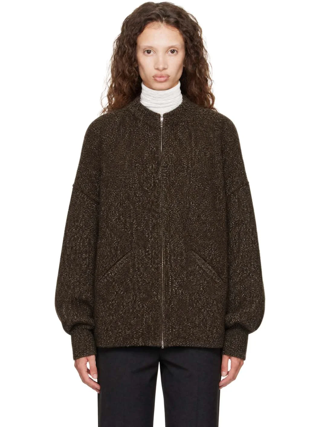 Brown Speckled Zip Jacket - 1